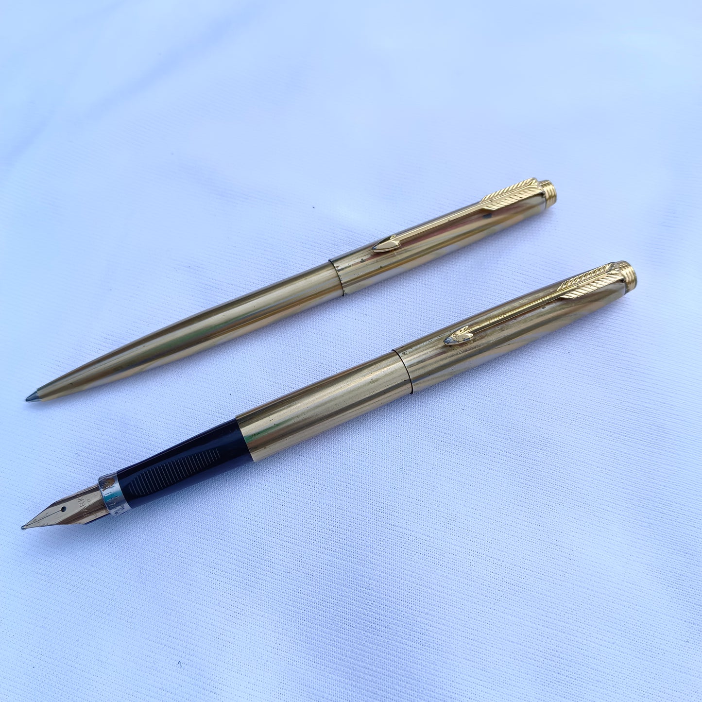 2Pc Parker 75 Regency "Rainbow" Vintage Fountain Pen & Ball Pen Set