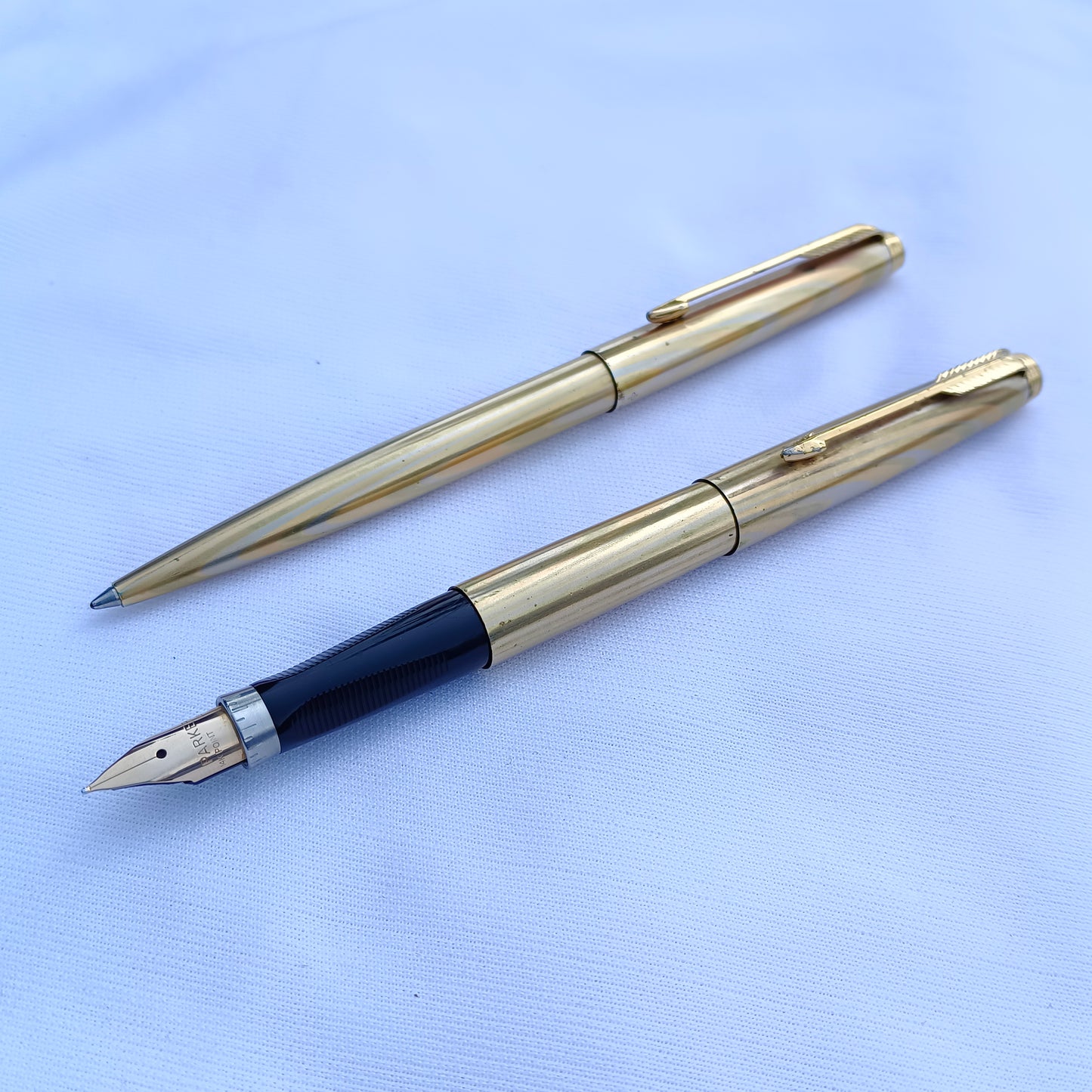 2Pc Parker 75 Regency "Rainbow" Vintage Fountain Pen & Ball Pen Set