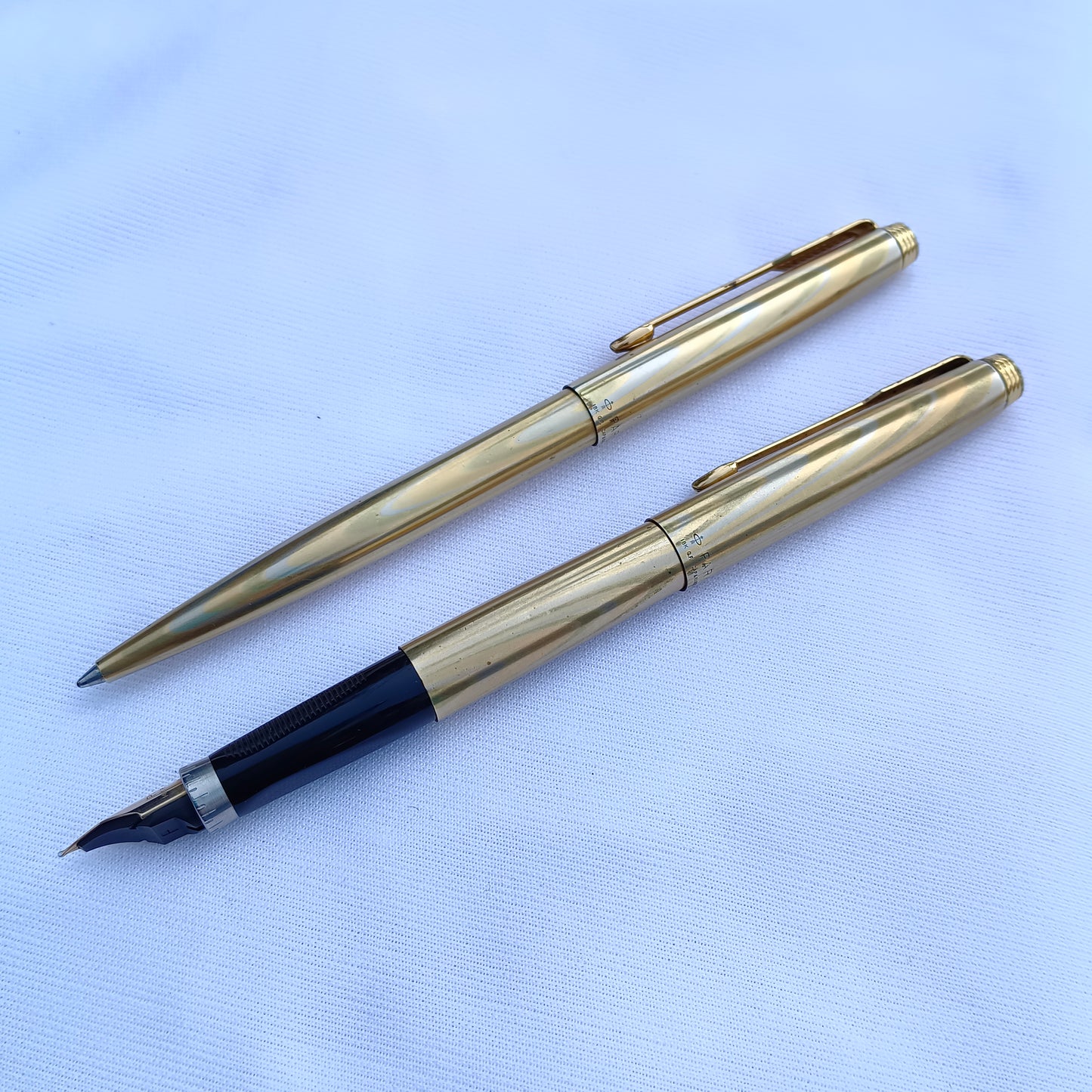 2Pc Parker 75 Regency "Rainbow" Vintage Fountain Pen & Ball Pen Set