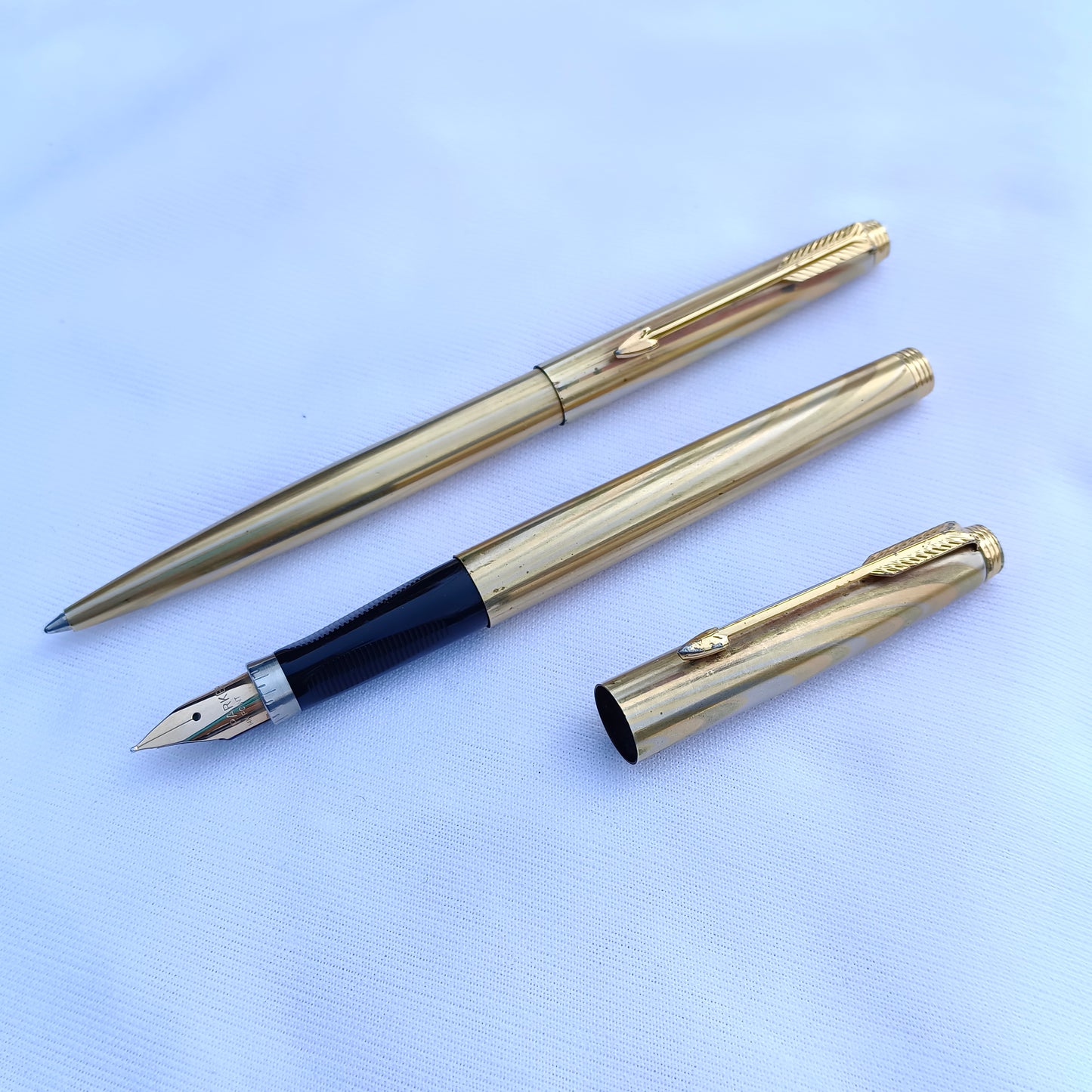 2Pc Parker 75 Regency "Rainbow" Vintage Fountain Pen & Ball Pen Set