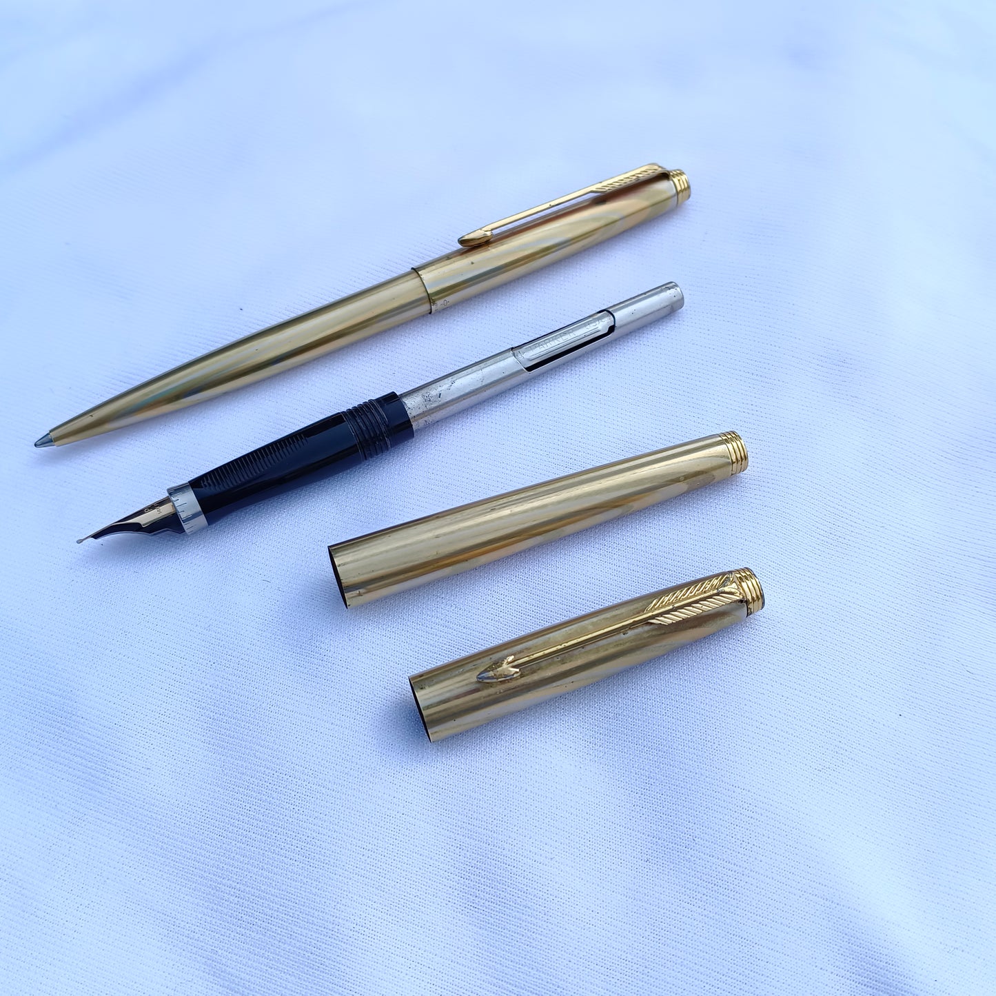 2Pc Parker 75 Regency "Rainbow" Vintage Fountain Pen & Ball Pen Set