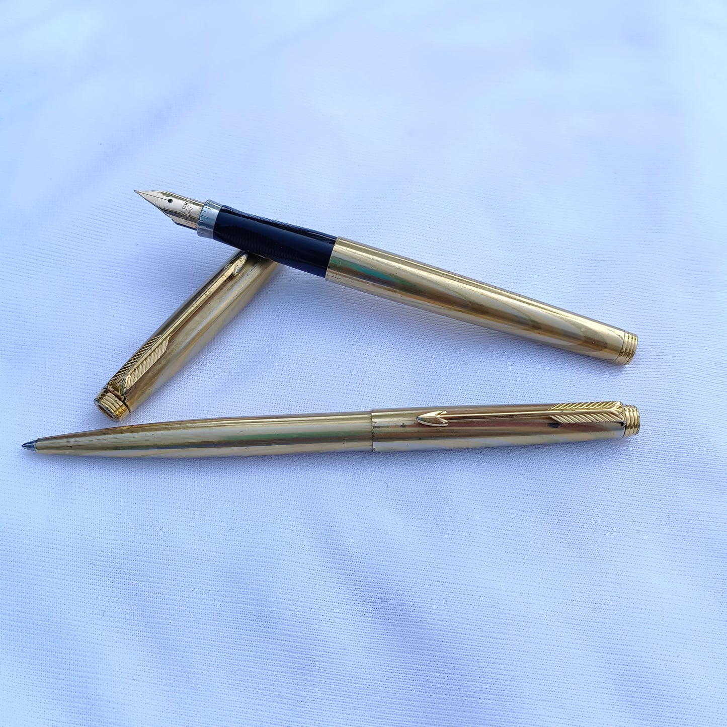 2Pc Parker 75 Regency "Rainbow" Vintage Fountain Pen & Ball Pen Set