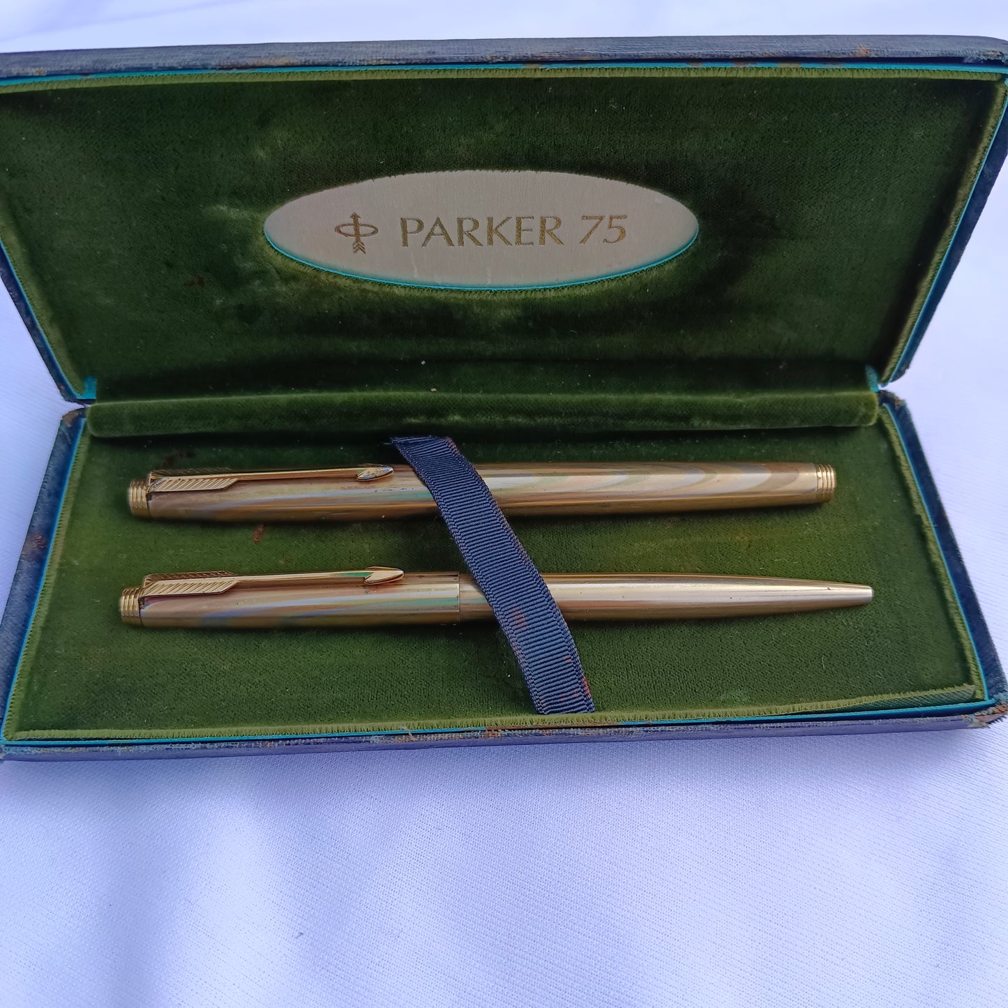 2Pc Parker 75 Regency "Rainbow" Vintage Fountain Pen & Ball Pen Set
