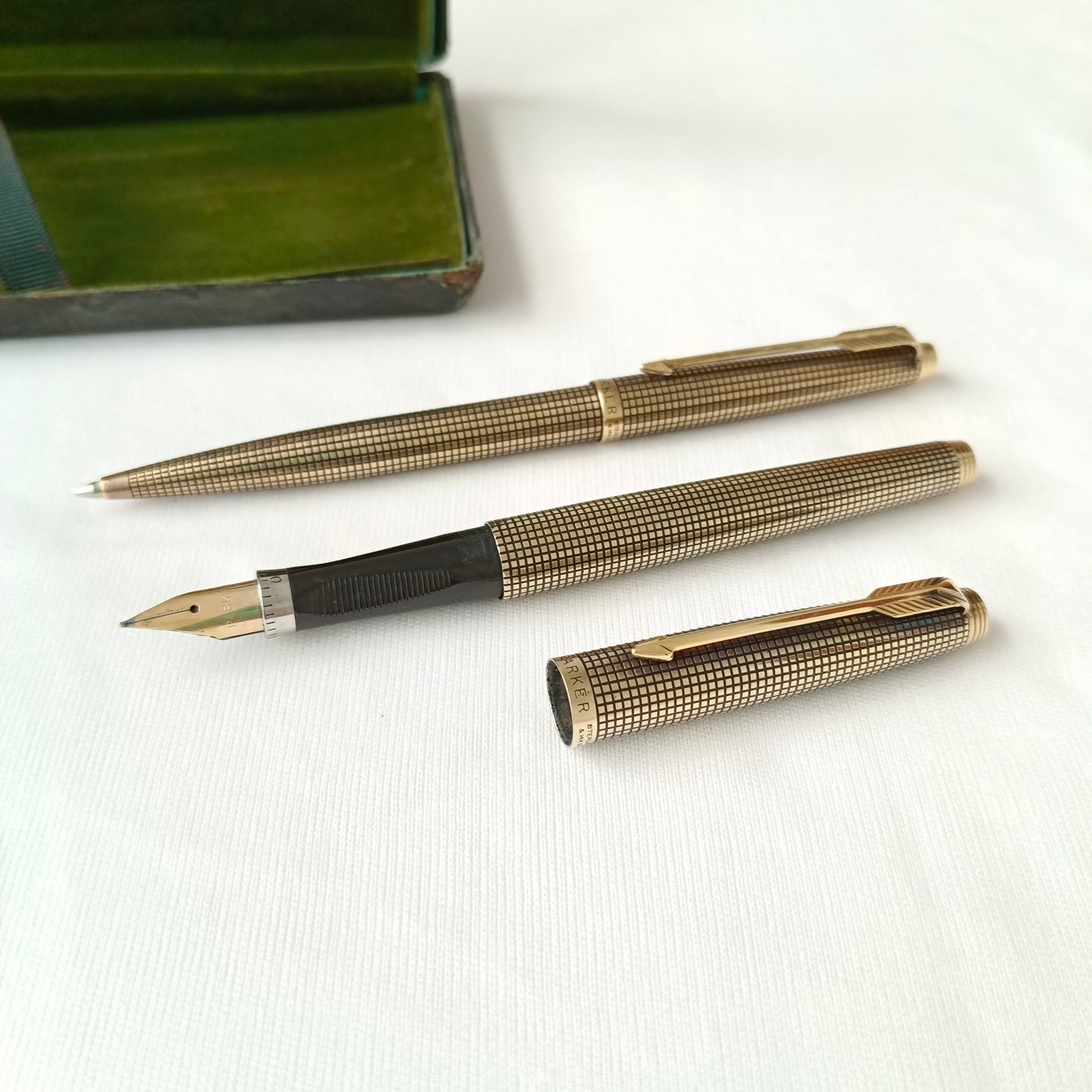 Vintage Parker 75 Cisele Vermeil Fountain & Ball Pen Set