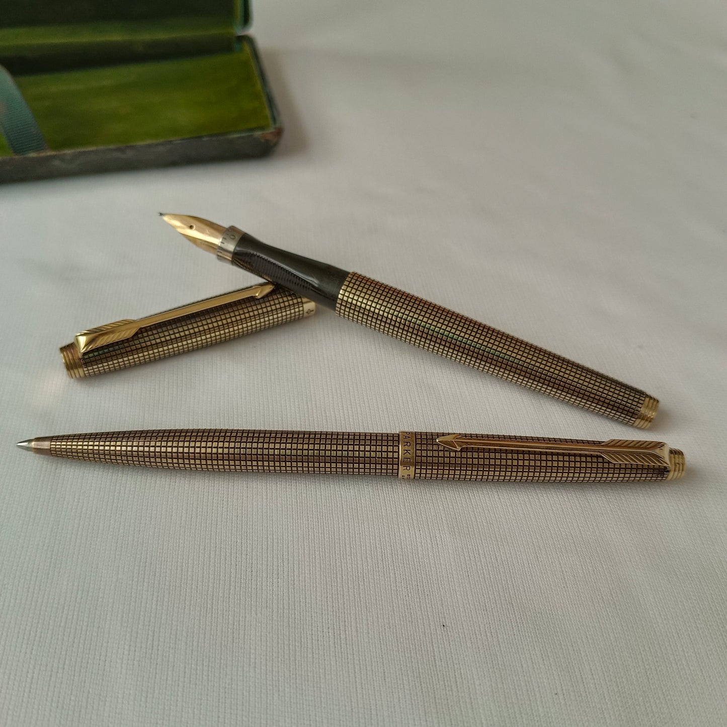 Vintage Parker 75 Cisele Vermeil Fountain & Ball Pen Set