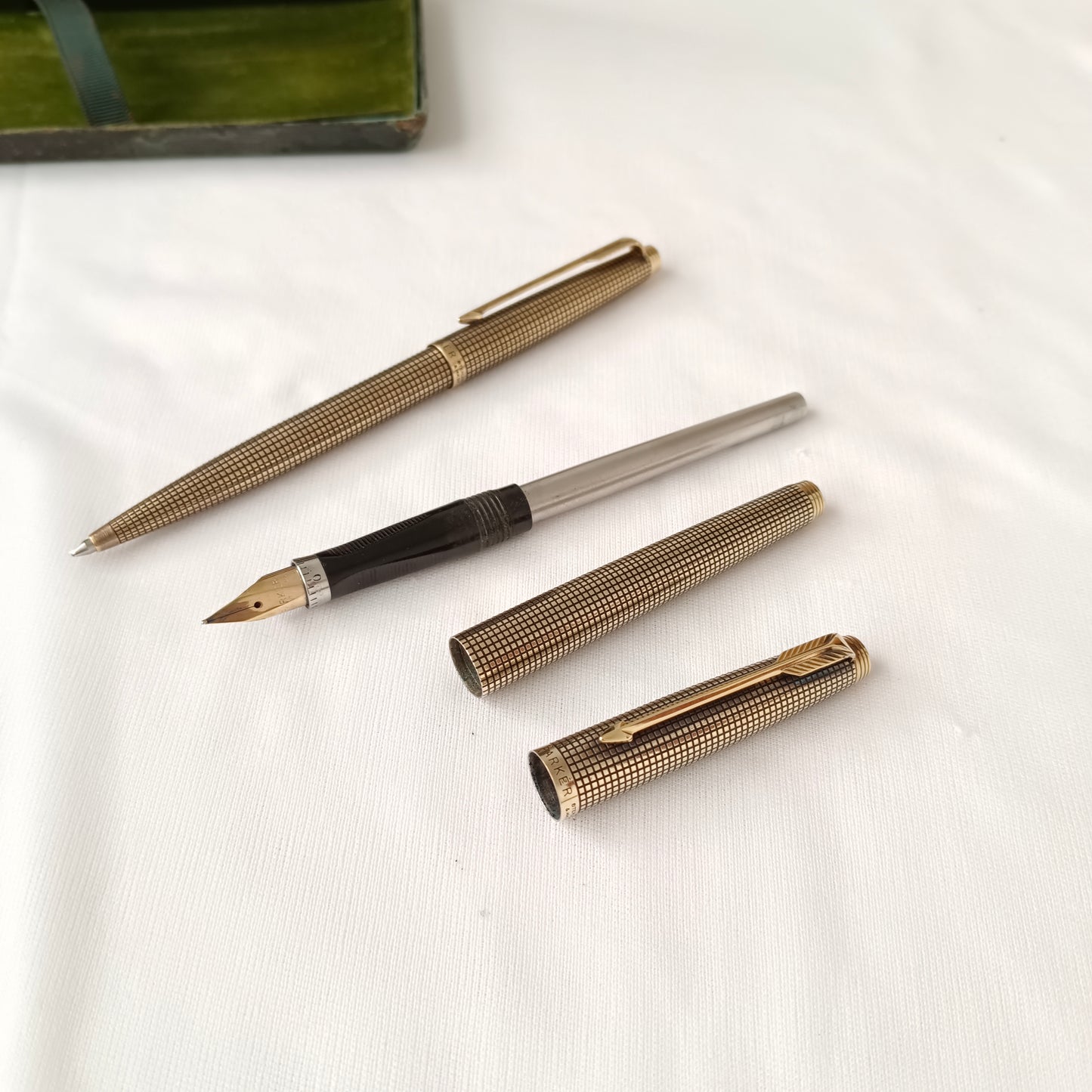 Vintage Parker 75 Cisele Vermeil Fountain & Ball Pen Set