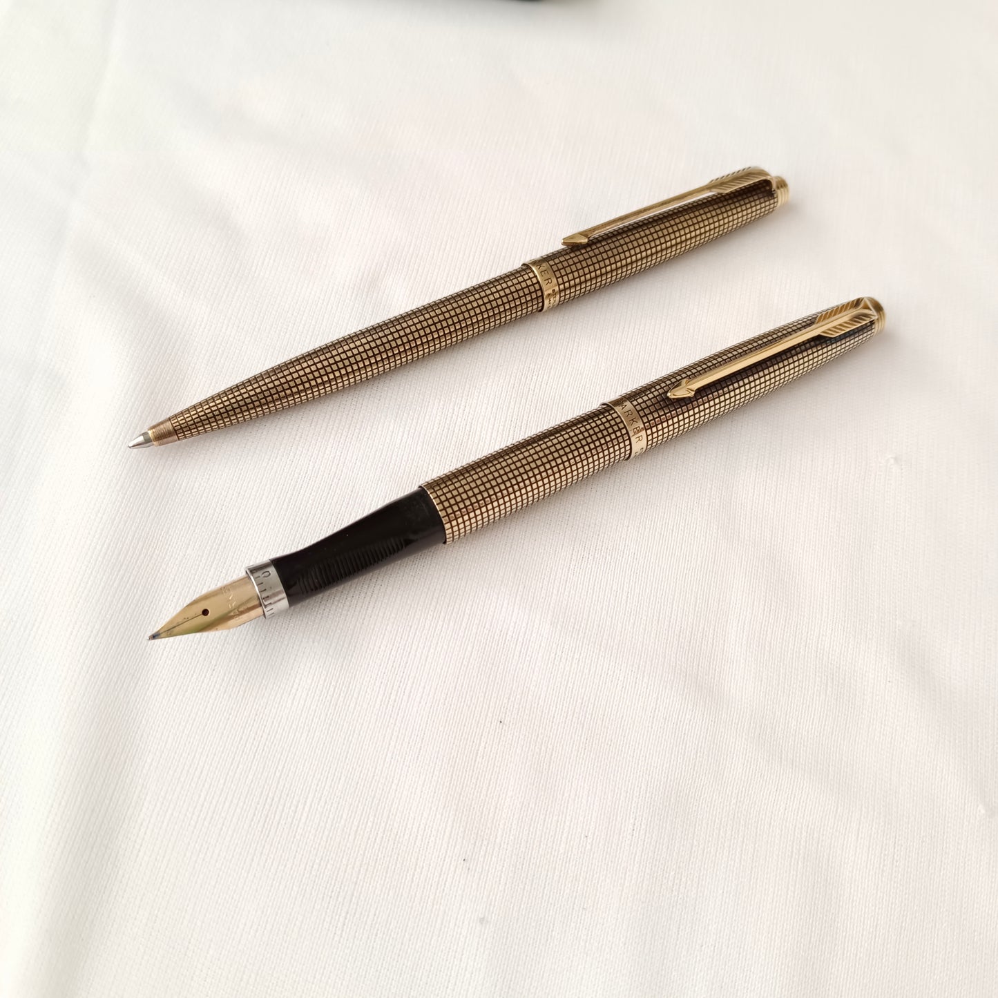 Vintage Parker 75 Cisele Vermeil Fountain & Ball Pen Set