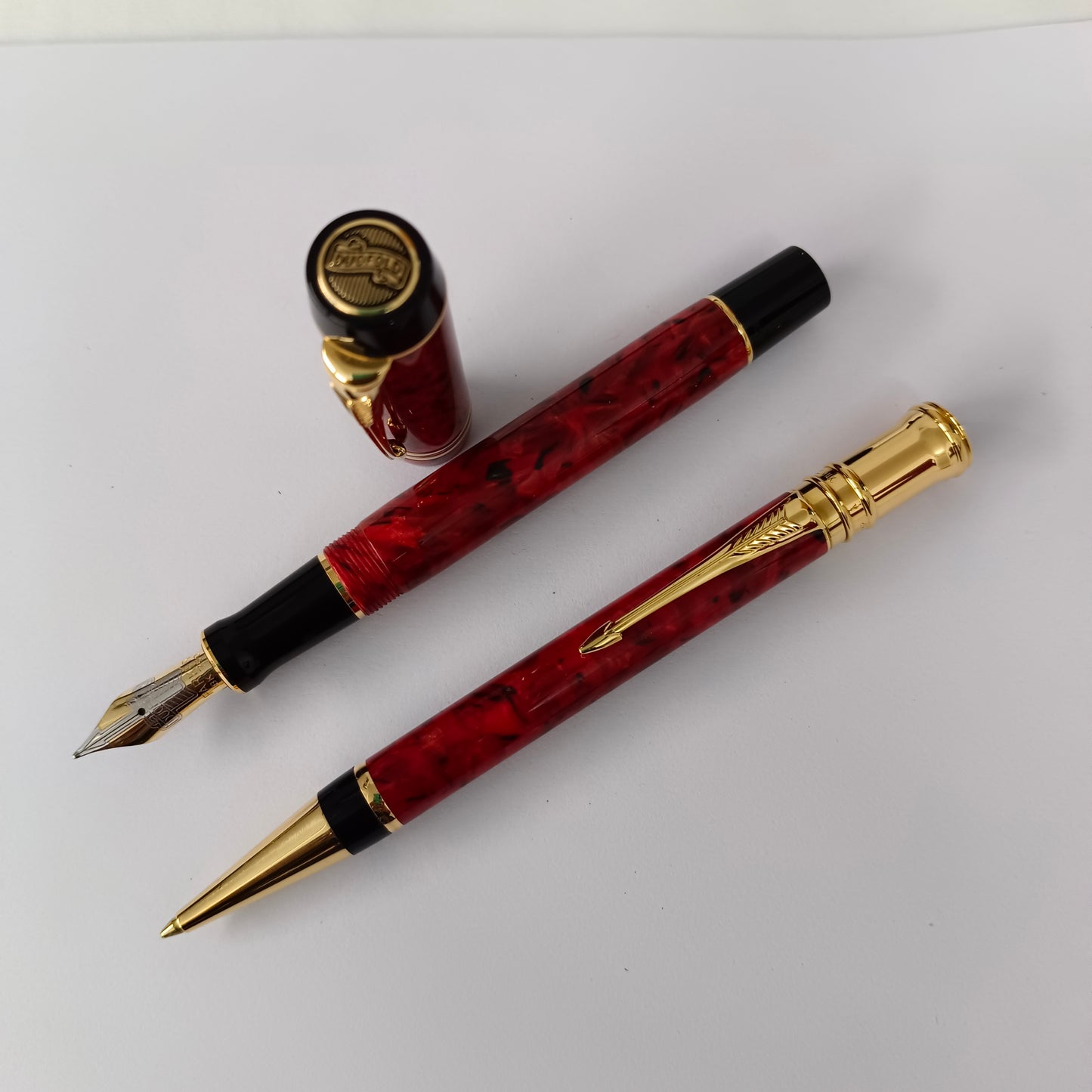 Parker Duofold Centennial Fountain Pen & Pencil Set- Jasper Red Marble