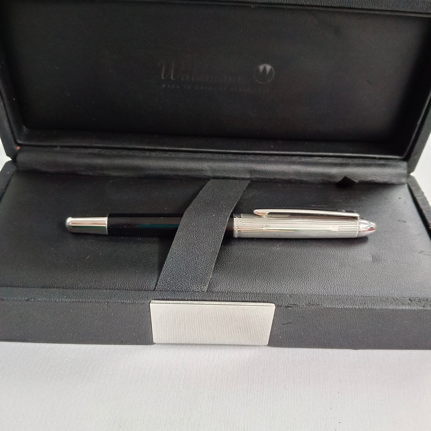 Waldmann Sterling Silver Fountain Pen Pocket Black Lacquer Medium Nib