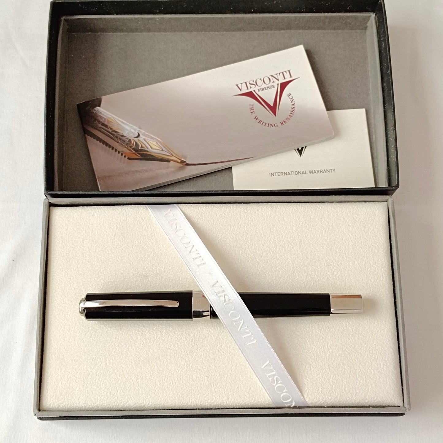 Visconti Black Guilloche Opera Master Fountain Pen with Crystal inkwell