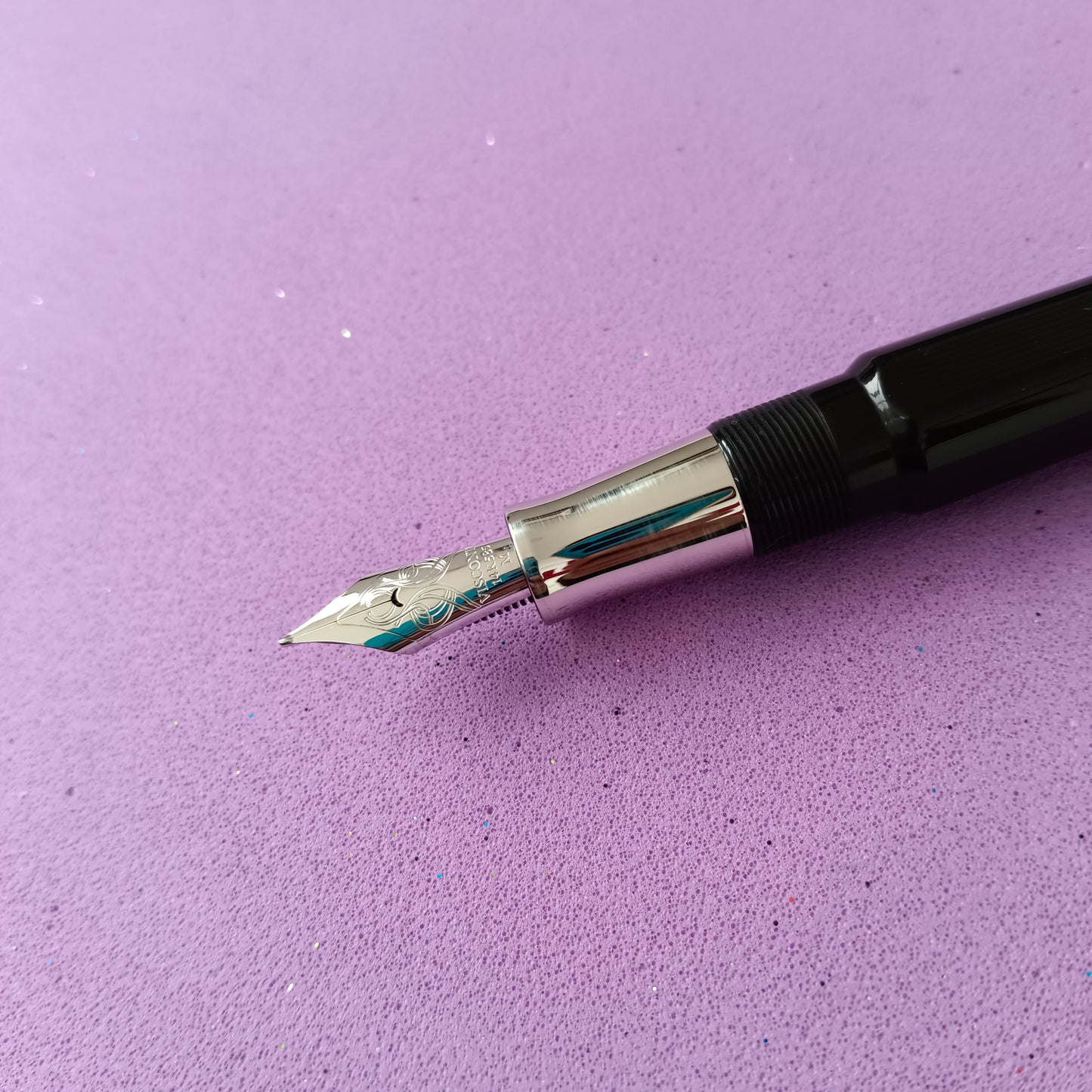 Visconti Black Guilloche Opera Master Fountain Pen with Crystal inkwell