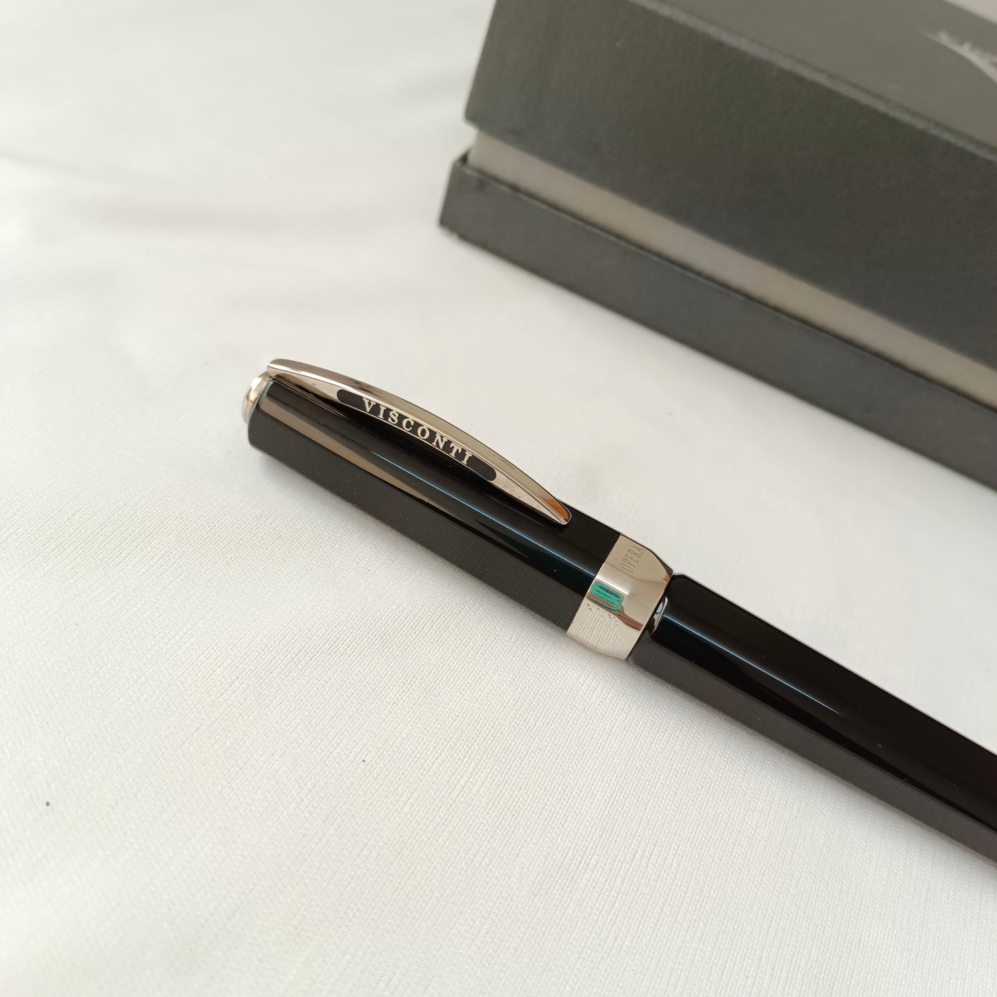 Visconti Black Guilloche Opera Master Fountain Pen with Crystal inkwell