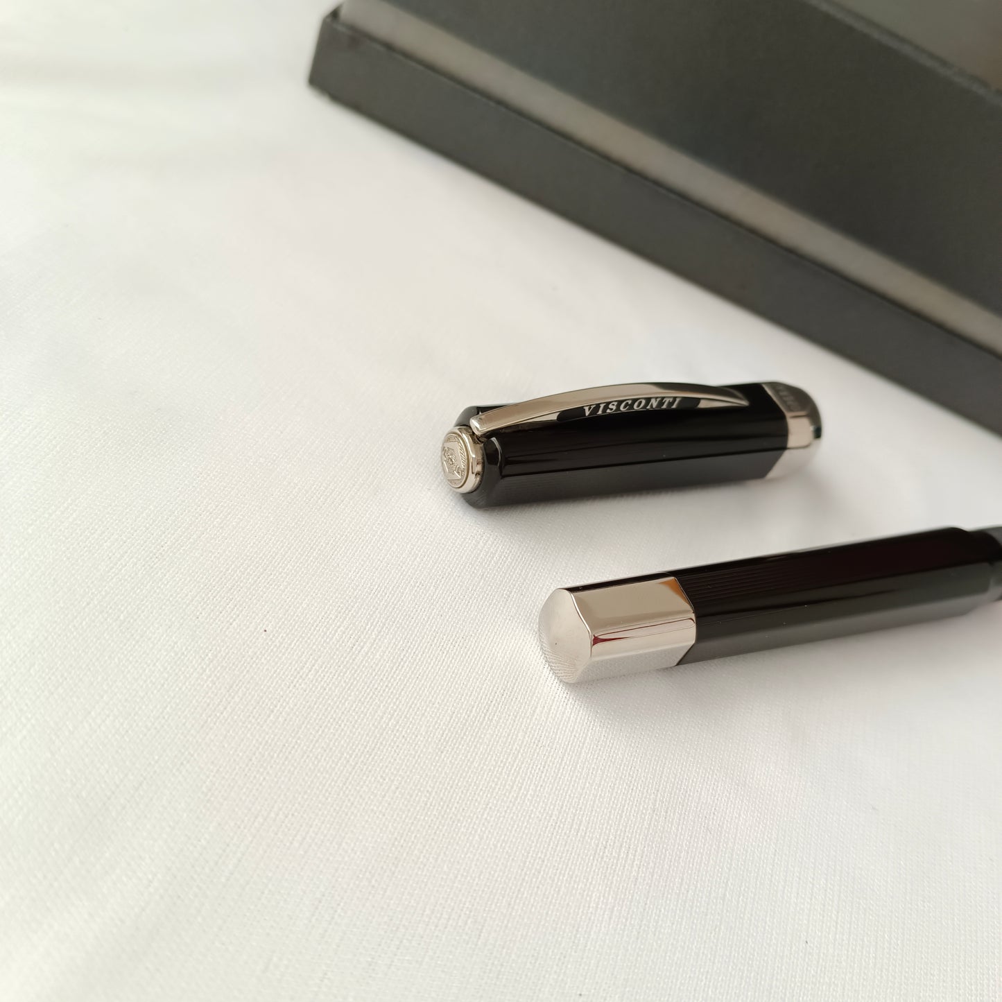 Visconti Black Guilloche Opera Master Fountain Pen with Crystal inkwell