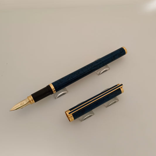 S.T. Dupont Classique Marble Blue Chinese Lacquer With Gold Trim Fountain Pen-France