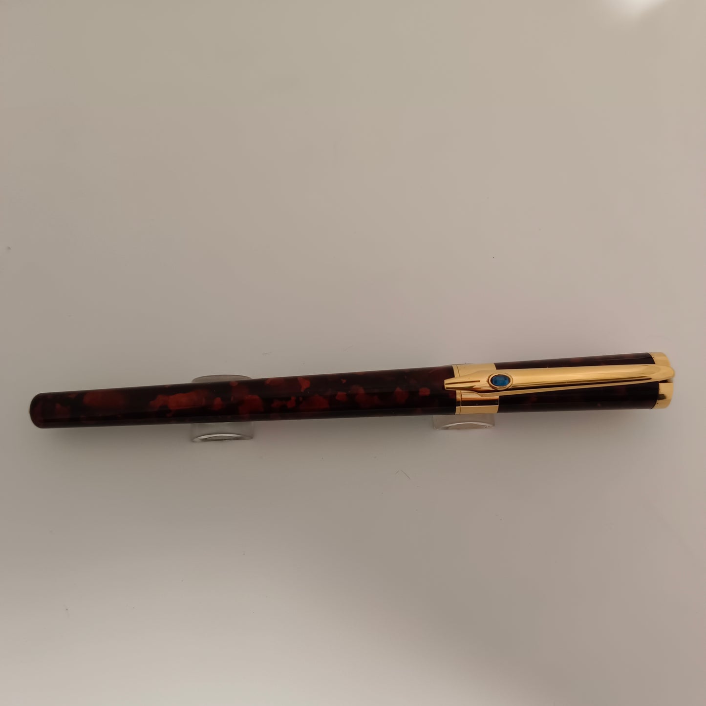 Chaumet Brown Lacquer Fountain Pen With Precious Stone
