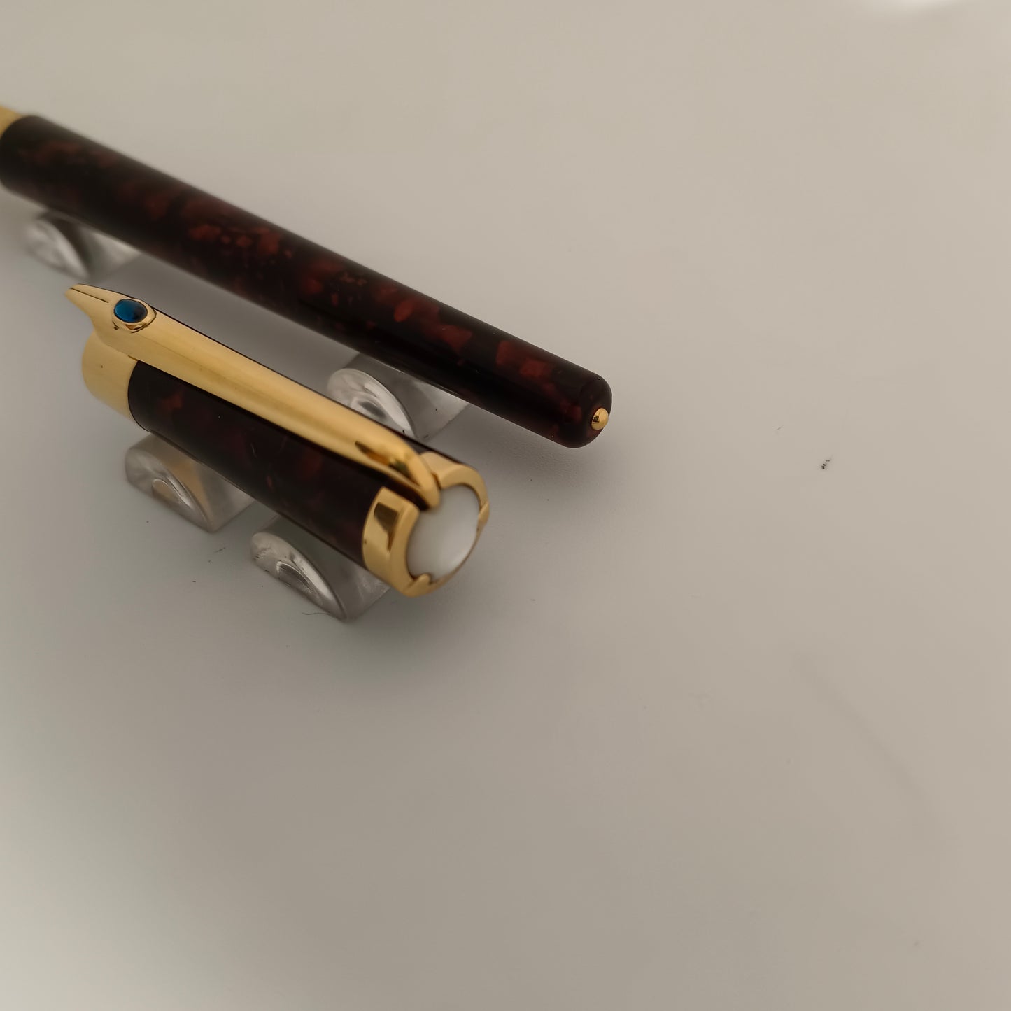 Chaumet Brown Lacquer Fountain Pen With Precious Stone