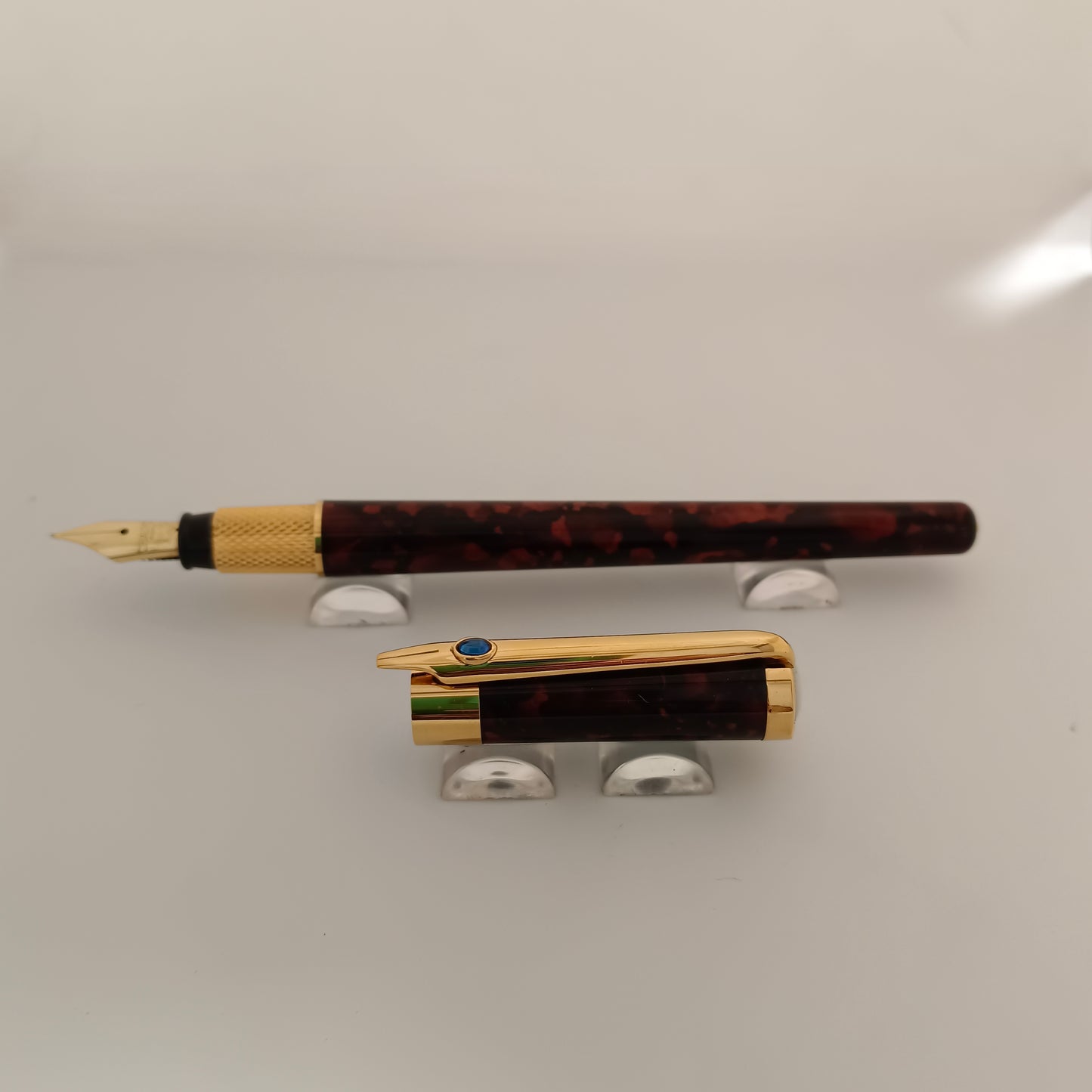 Chaumet Brown Lacquer Fountain Pen With Precious Stone
