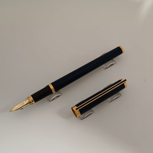 S.T. Dupont Blue Lacque de Chine Fountain Pen with Gold Trim