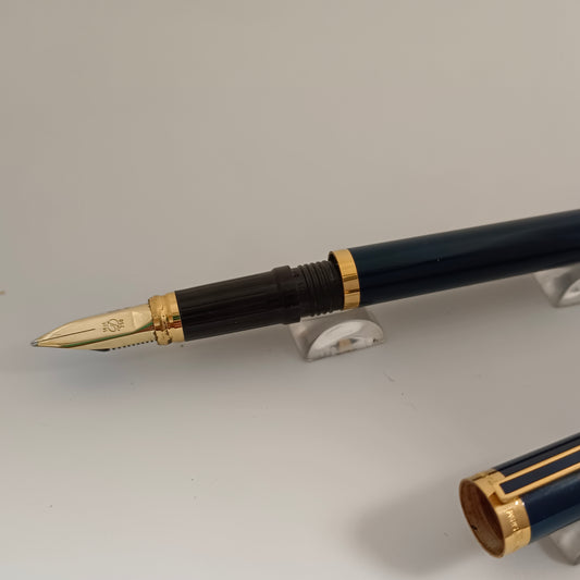 S.T. Dupont Blue Lacque de Chine Fountain Pen with Gold Trim