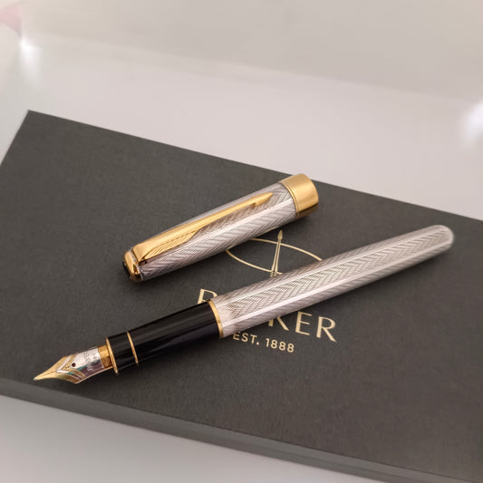 Parker Sonnet Fougere Sterling Silver GT 18Kt Gold Nib Fountain Pen