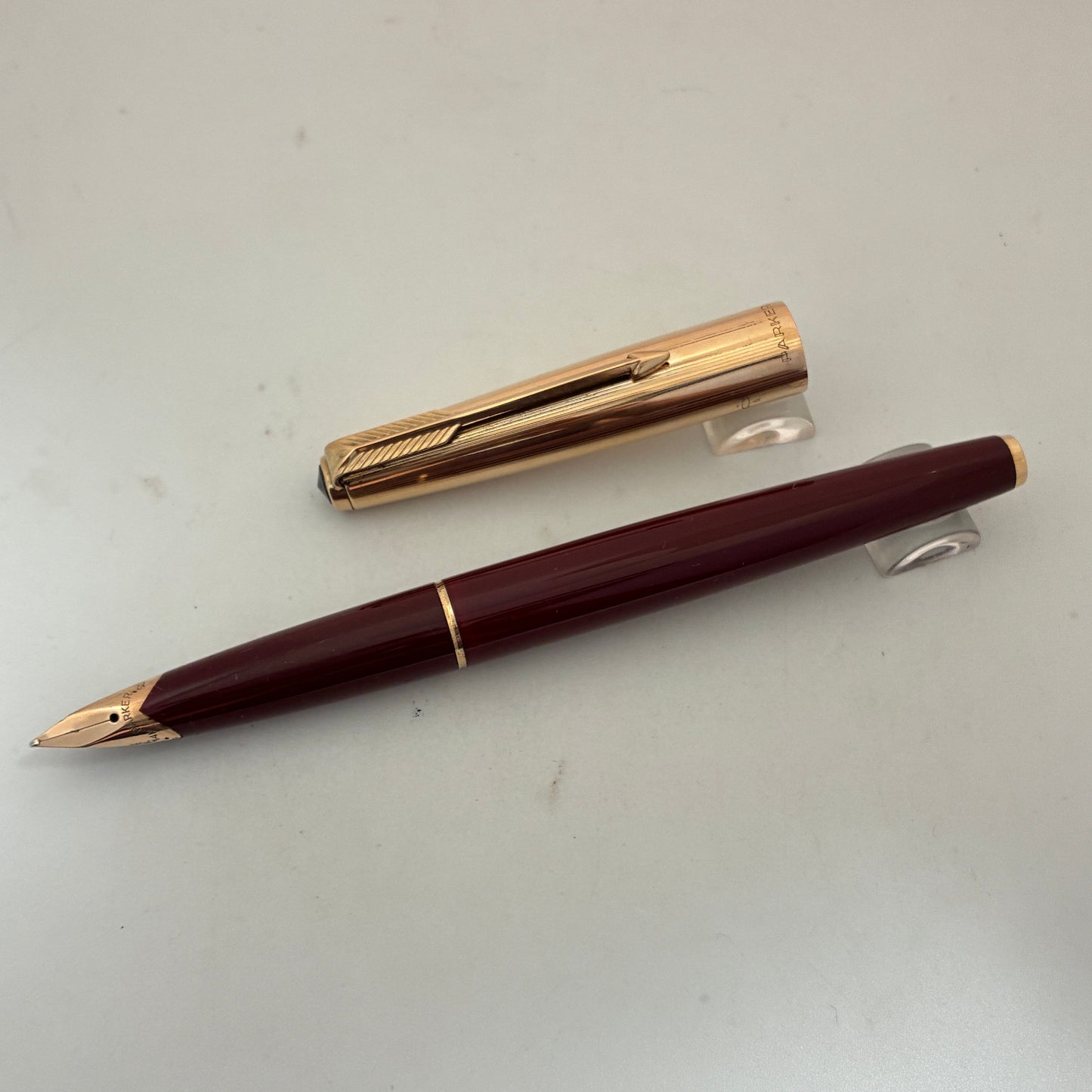 Parker 65 Custum Burgundy Fountain Pen with Gold Filled Cap