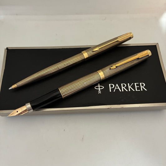 Vintage Parker 75 Cisele Vermeil Fountain & Ball Pen Set