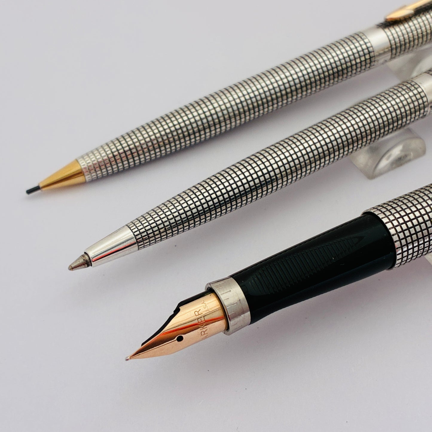 Parker 75 Cisele Fountain Pen, Ball Pen & Pencil with Sterling Silver Made in USA