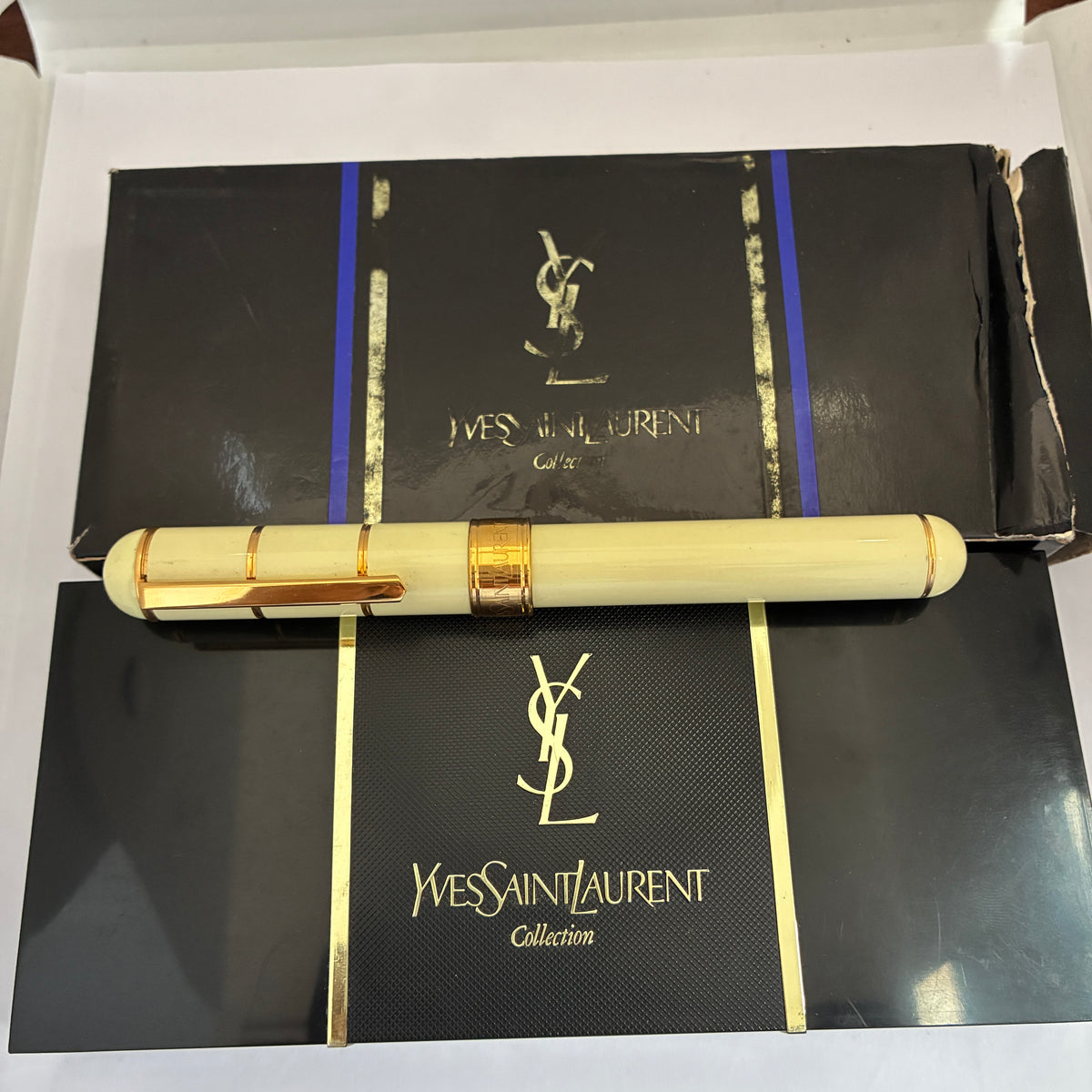 Yves Saint Laurent YSL Fountain Pen White Lacquer & Gold Tone