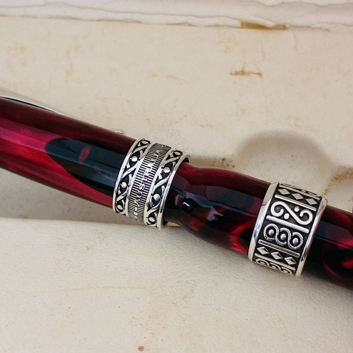 Curtis Australia Elegance Fountain Pen Red w Sterling Silver Appointment