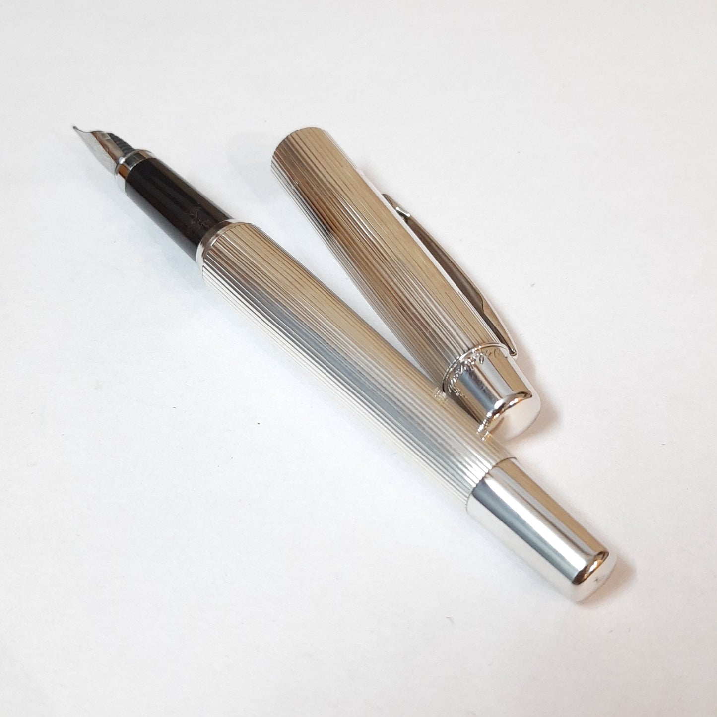 Waldmann Concorde Pinstripe Pattern Sterling Silver Fountain Pen