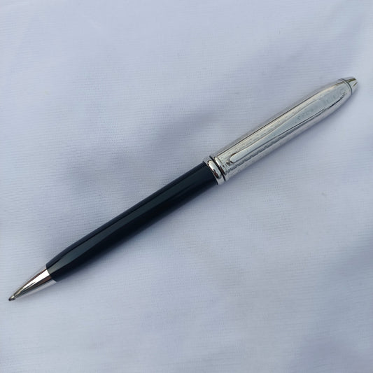 Cross Townsend Ball Pen Black Lacquer Barrel With Diamond Cut Rhodium Cap