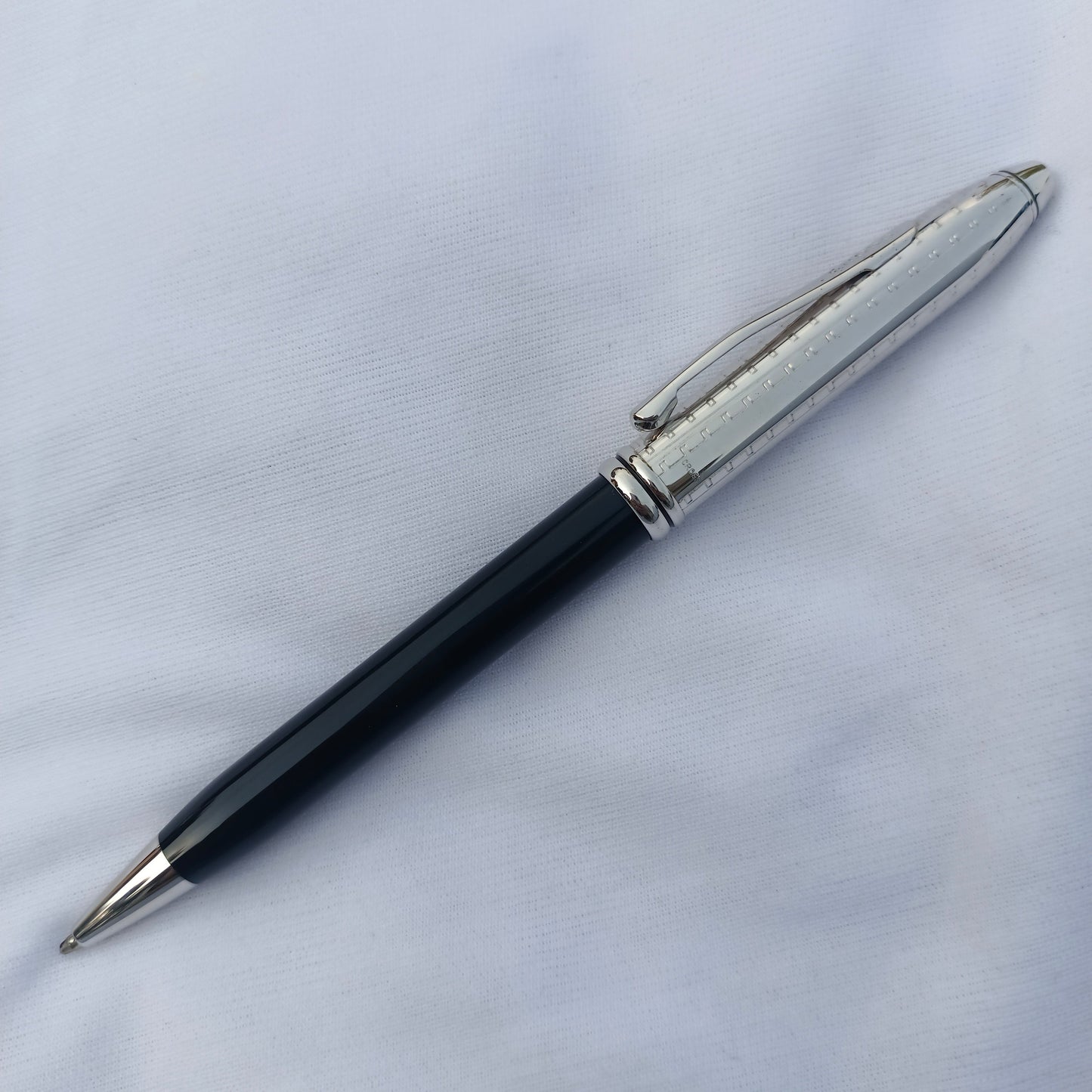 Cross Townsend Ball Pen Black Lacquer Barrel With Diamond Cut Rhodium Cap