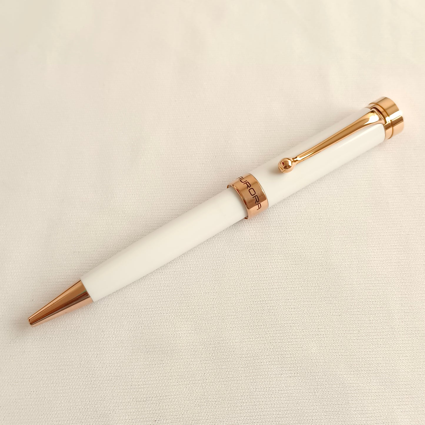 Aurora EDO Ballpoint pen, Resin, Rose Gold PVD, White, O31-W