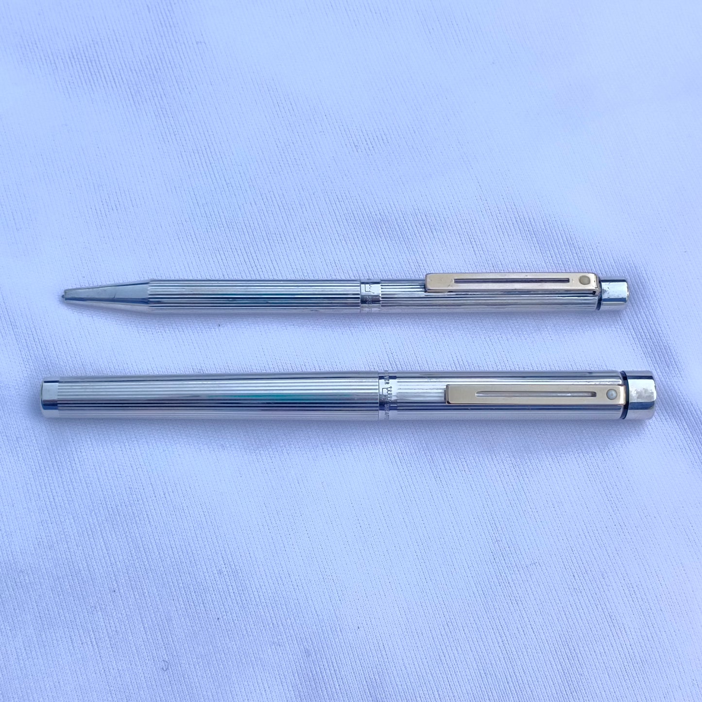 Sheaffer Targa Sterling Silver Fountain Pen & Ball Pen Set with 14kt Gold Nib