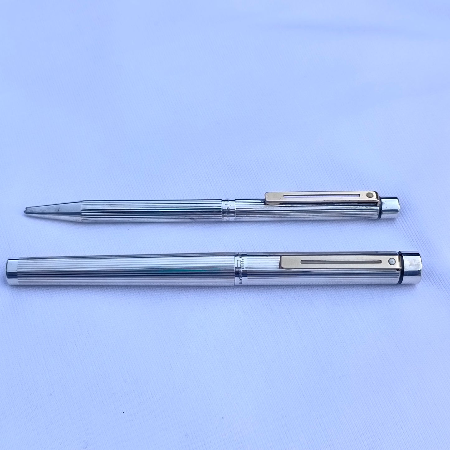 Sheaffer Targa Sterling Silver Fountain Pen & Ball Pen Set with 14kt Gold Nib