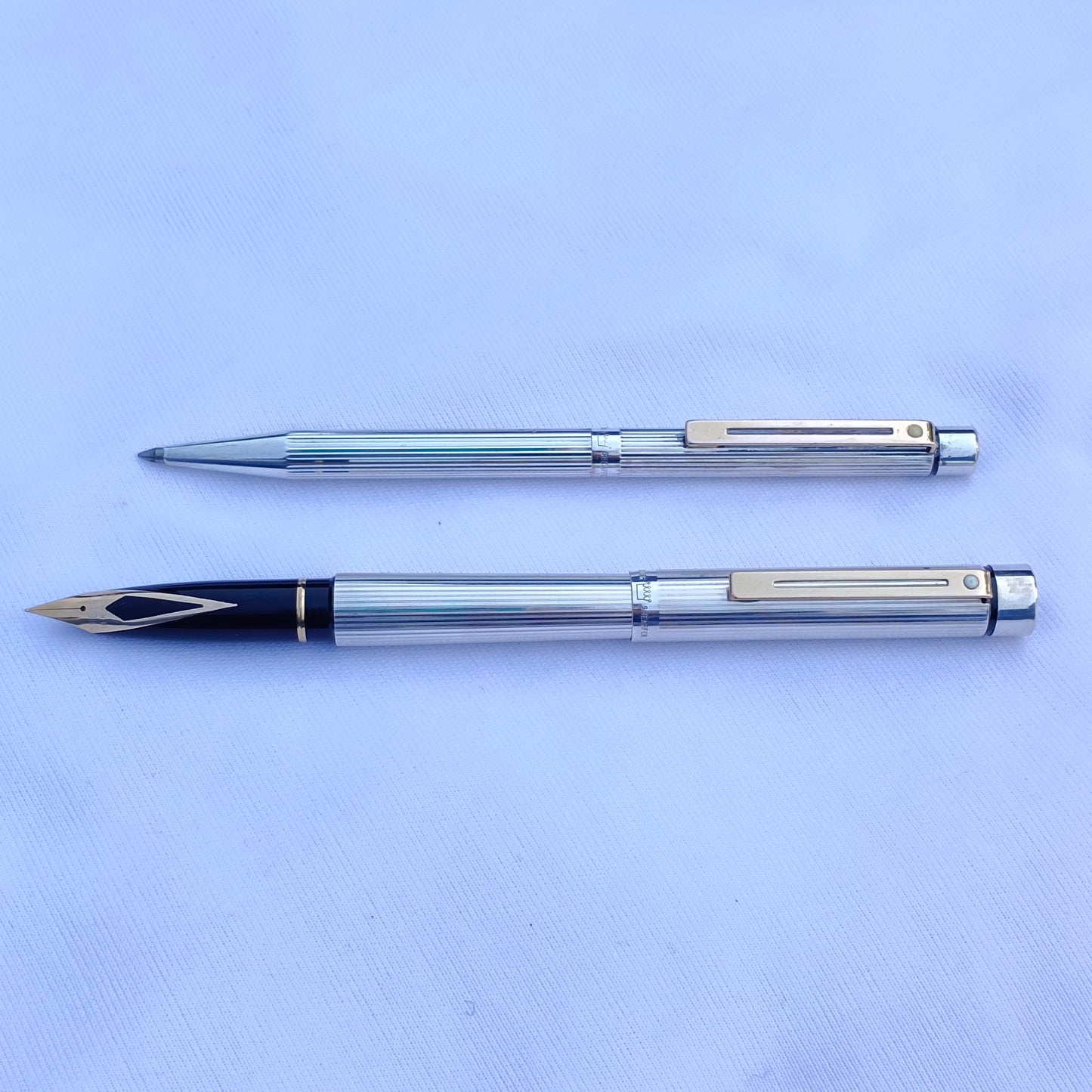 Sheaffer Targa Sterling Silver Fountain Pen & Ball Pen Set with 14kt Gold Nib