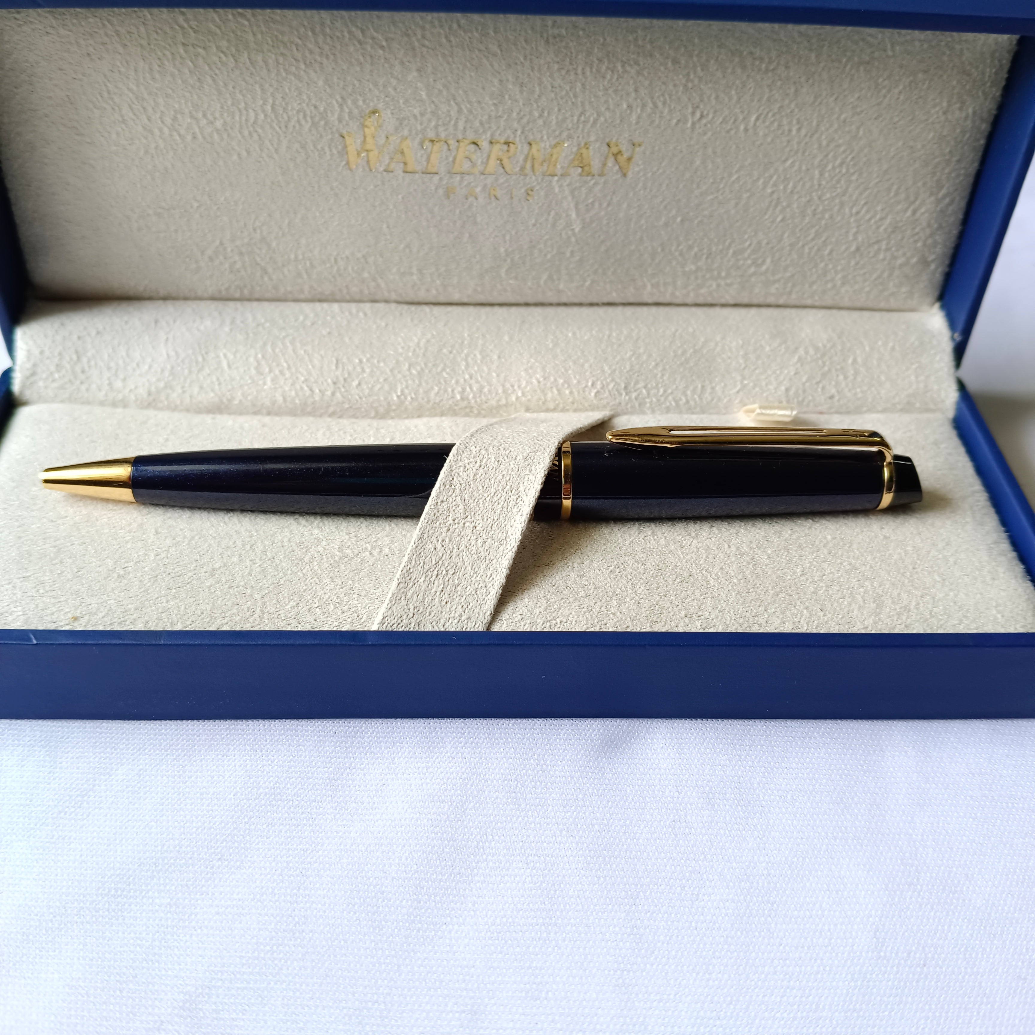 Waterman Ballpoint Pen Blue Gold Trim VTG Made in France fashion