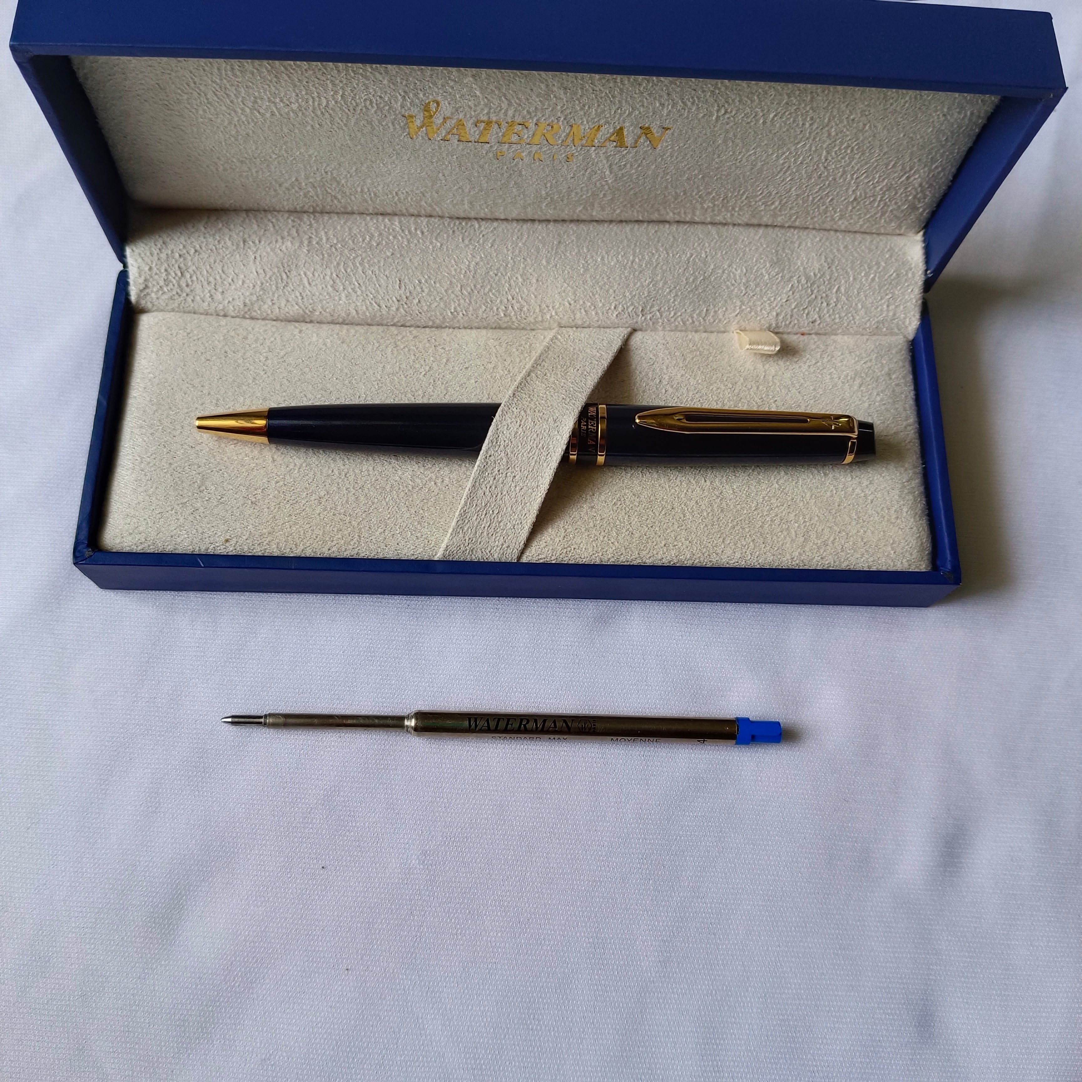 Waterman Ballpoint Pen Blue Gold Trim VTG Made in France fashion