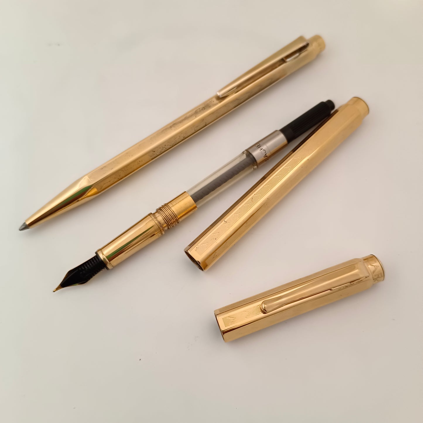 Caran D'Ache Ecridor Cheveron Gold plated Pen Set