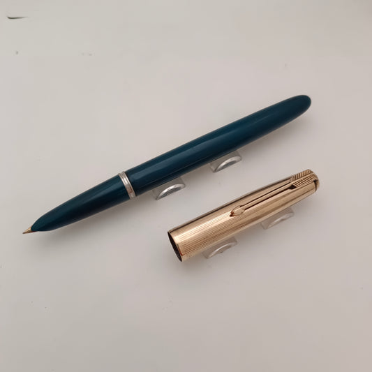 Parker 51 Teal Blue Fountain Pen with Gold Filled Cap