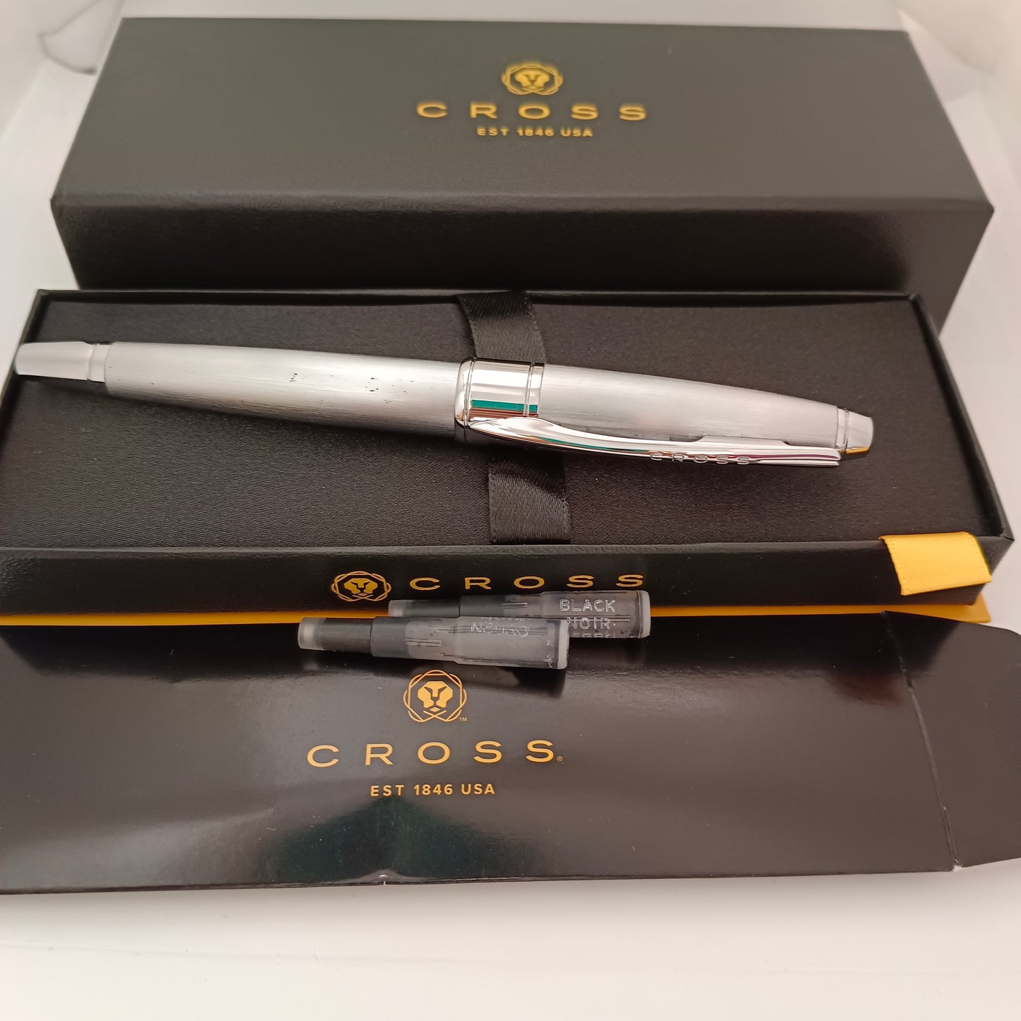 Cross Apogee Brushed Steel Fountain Pen with Chrome Trim