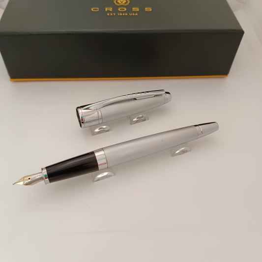 Cross Apogee Brushed Steel Fountain Pen with Chrome Trim