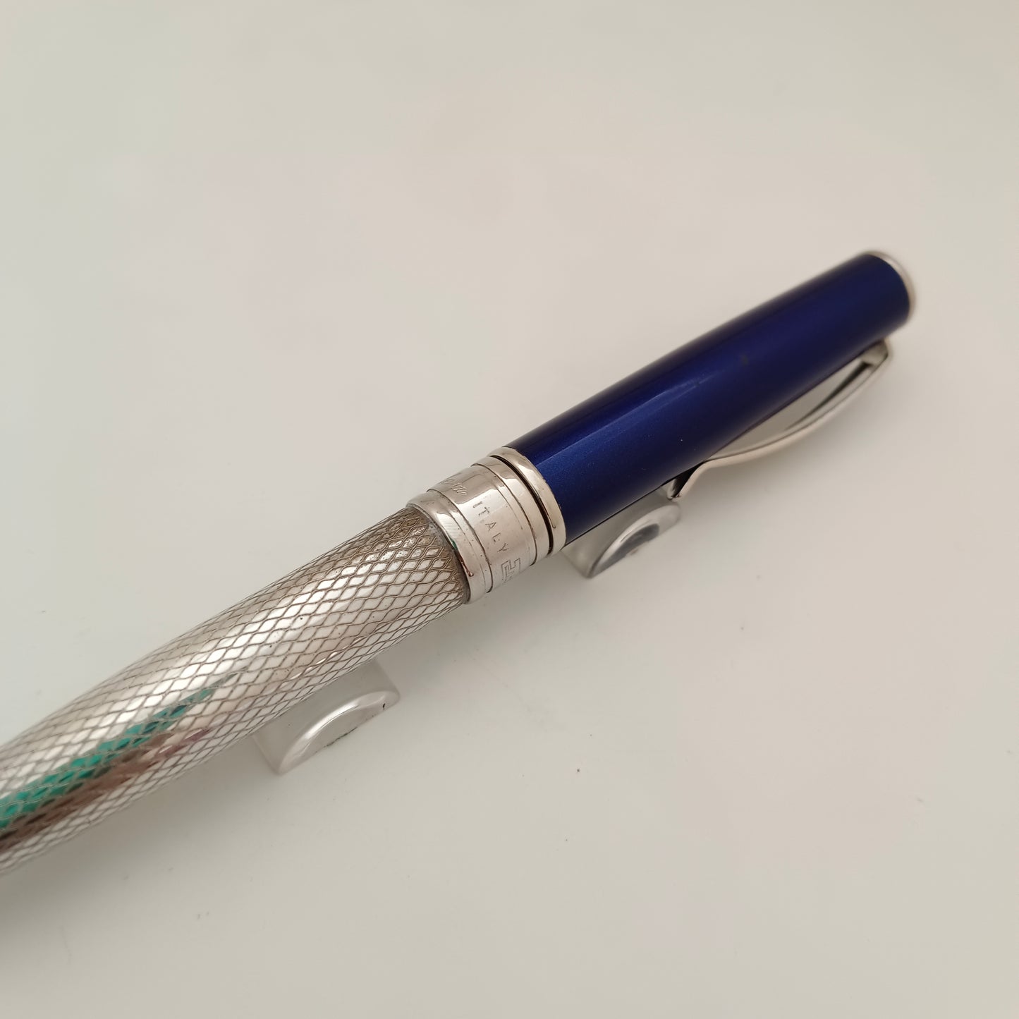 Marlen Sterling Silver Blue Cap Ballpoint Pen Made In Italy