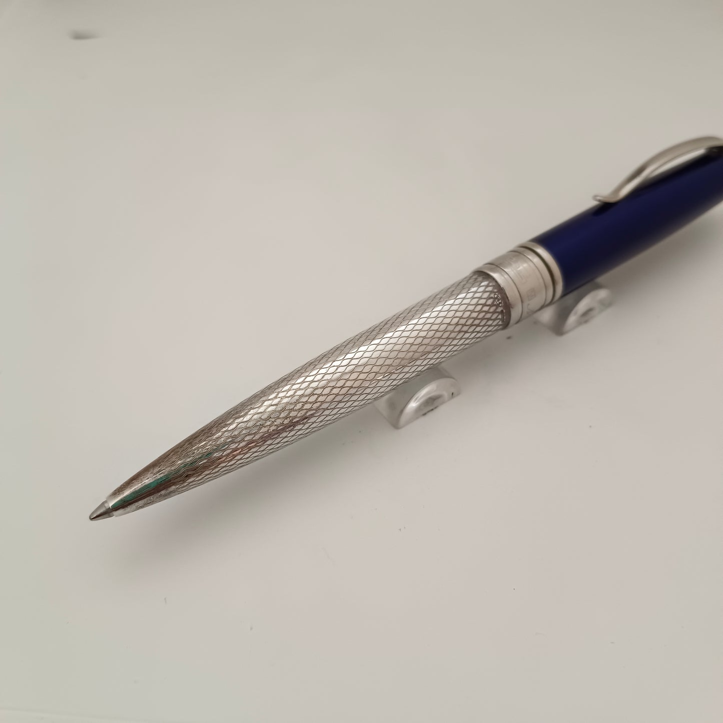 Marlen Sterling Silver Blue Cap Ballpoint Pen Made In Italy