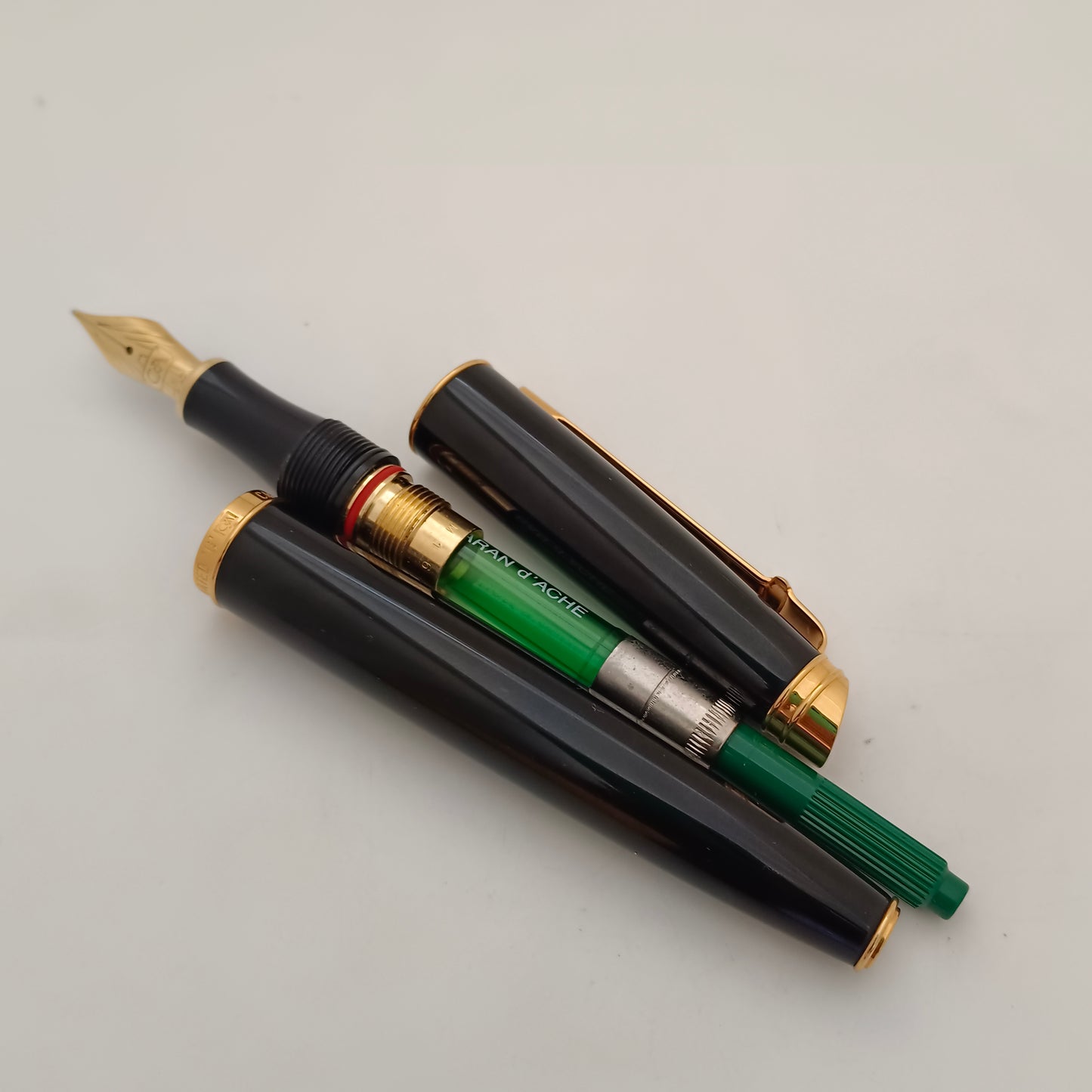 Caran d'Ache Geneve Black Fountain Pen - Gold Trim