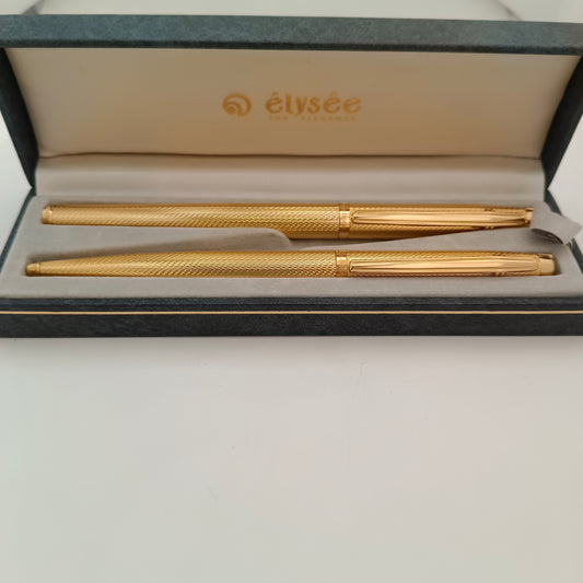 Elysee Finesse Gold Plated Barleycorn Pattern Fountain & Ballpen Set