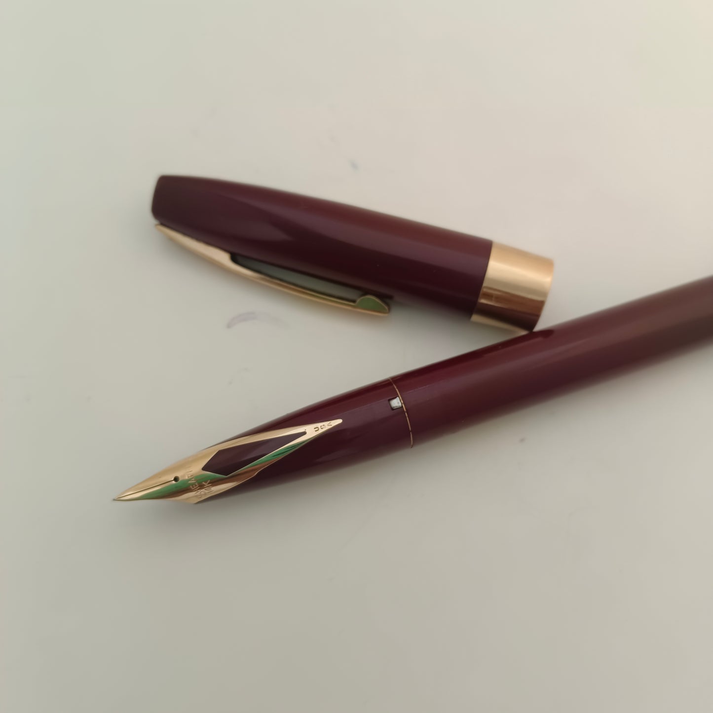 Vintage Sheaffer Imperial Touchdown Burgundy Fountain Pen with Gold Plated Trim