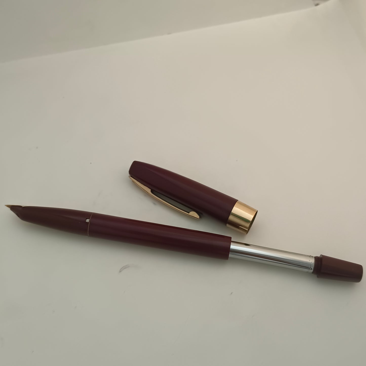 Vintage Sheaffer Imperial Touchdown Burgundy Fountain Pen with Gold Plated Trim