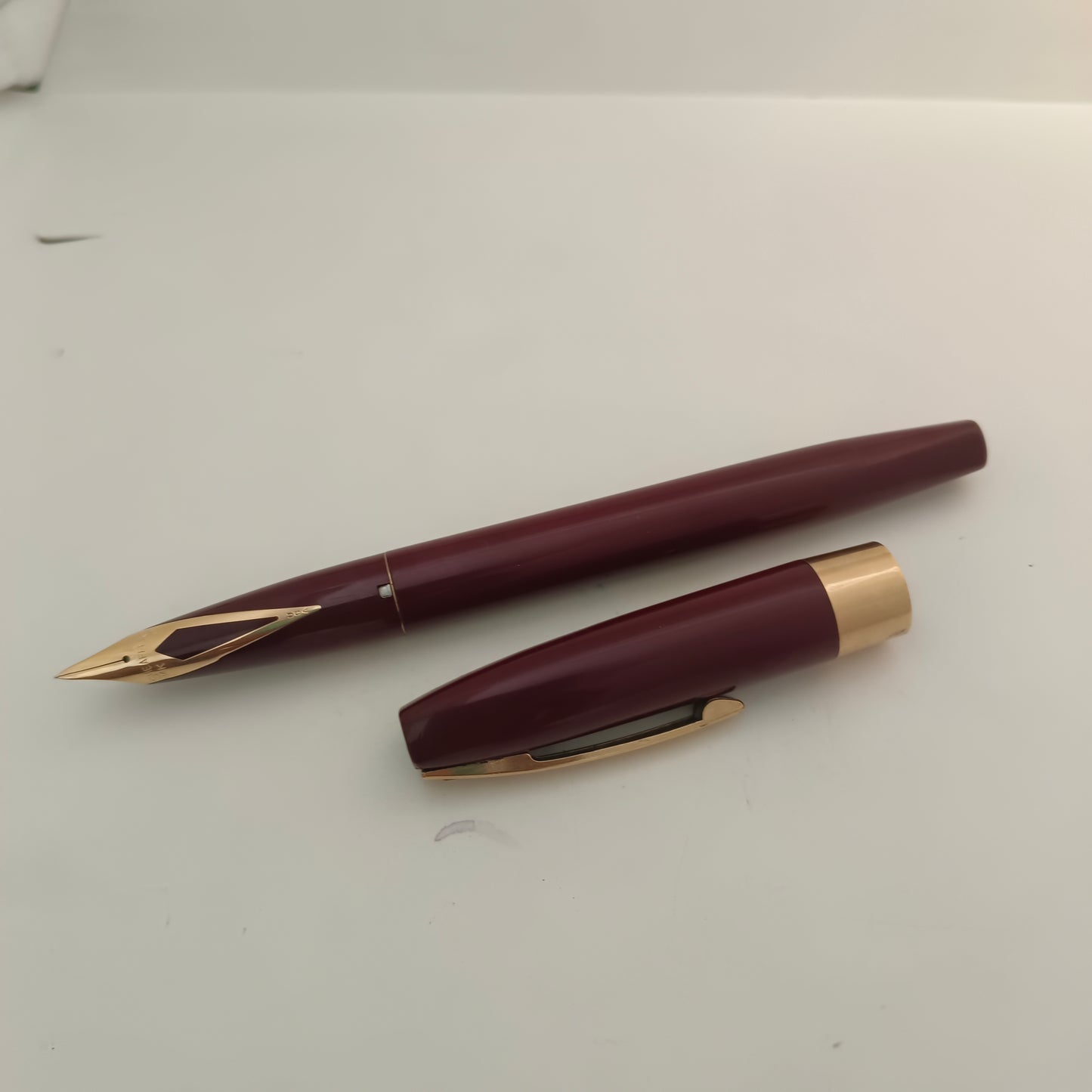 Vintage Sheaffer Imperial Touchdown Burgundy Fountain Pen with Gold Plated Trim