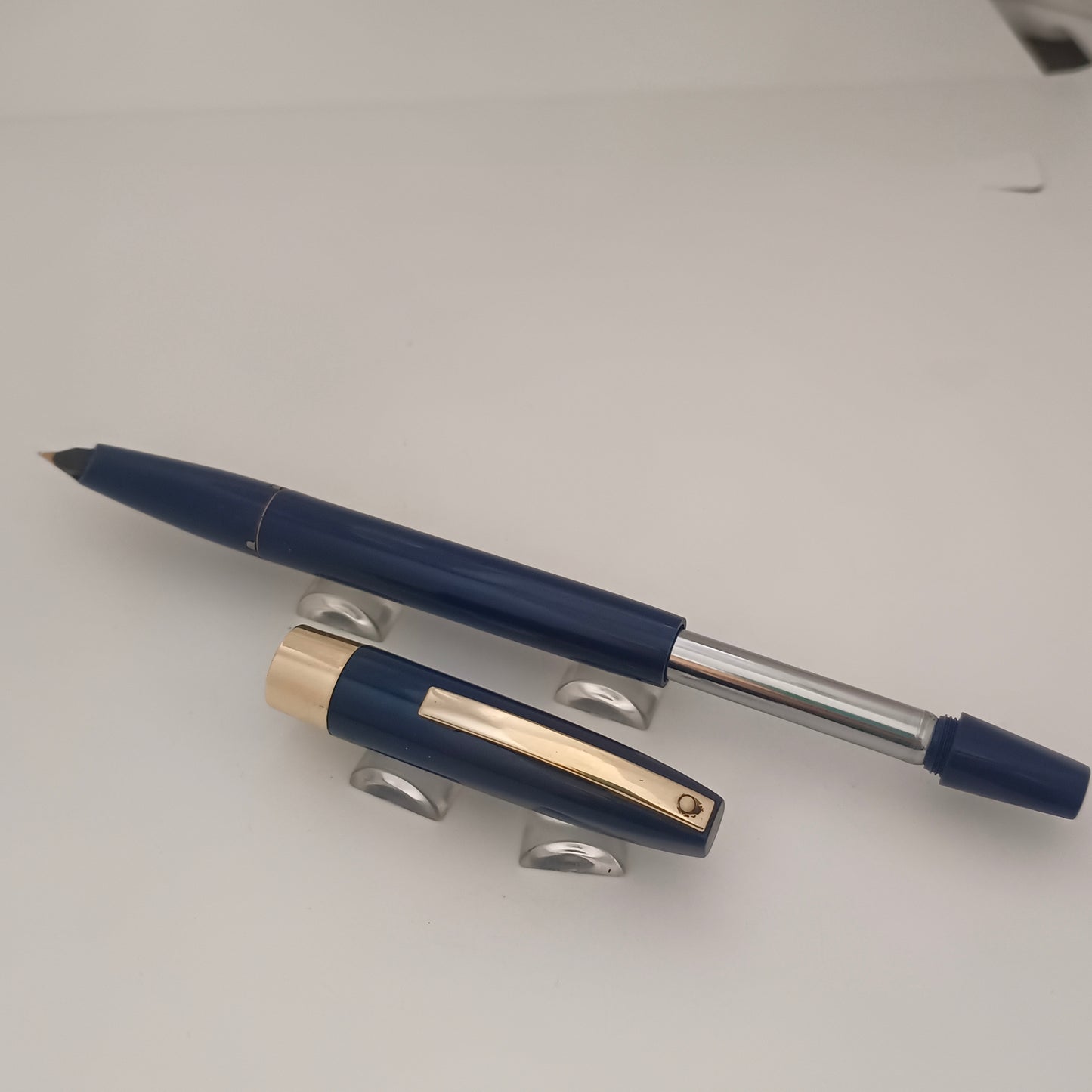 Vintage Sheaffer Imperial Touchdown Blue Fountain Pen with Gold Plated Trim